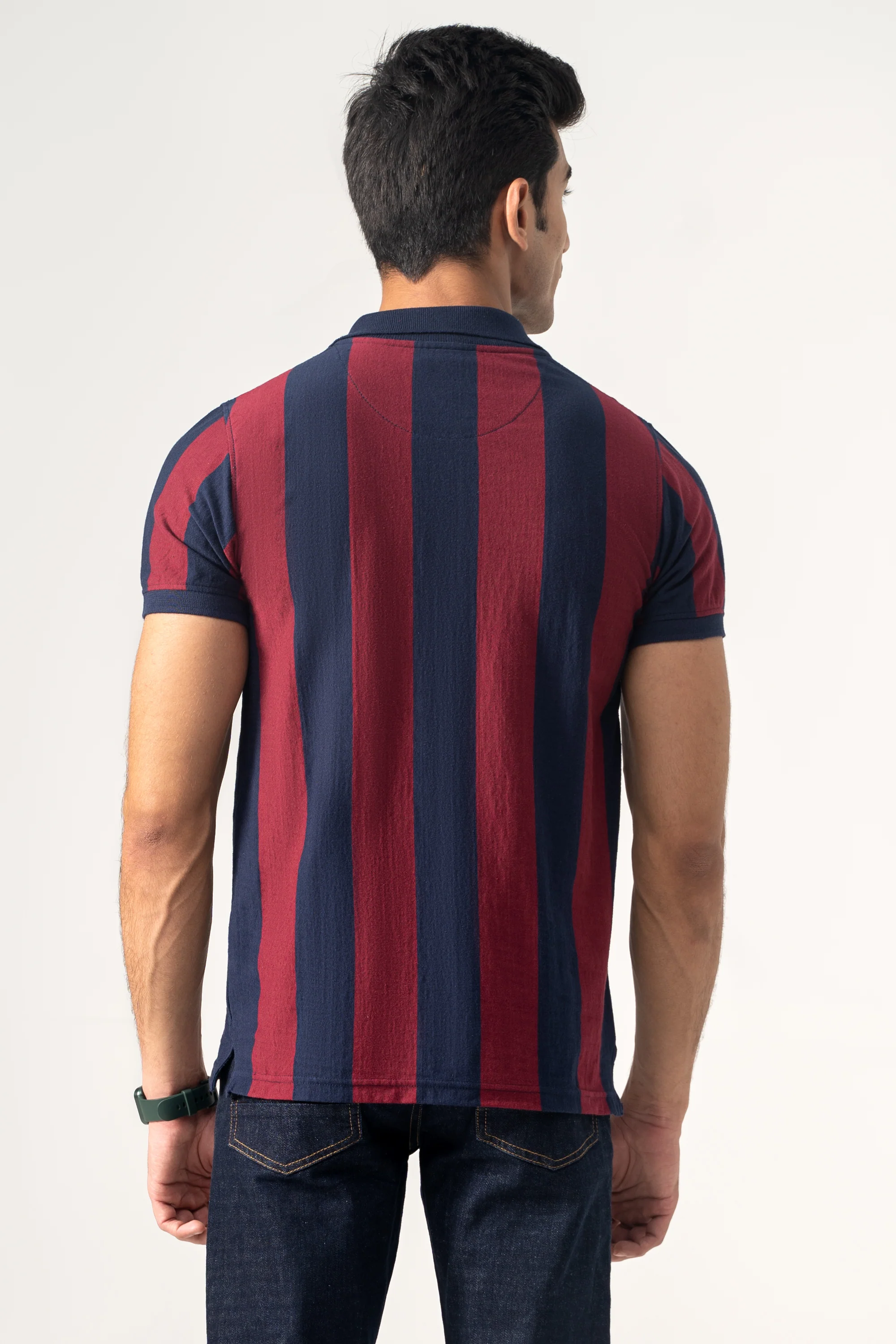 YARN DYED STRIPPER POLO MAROON NAVY - Image 4