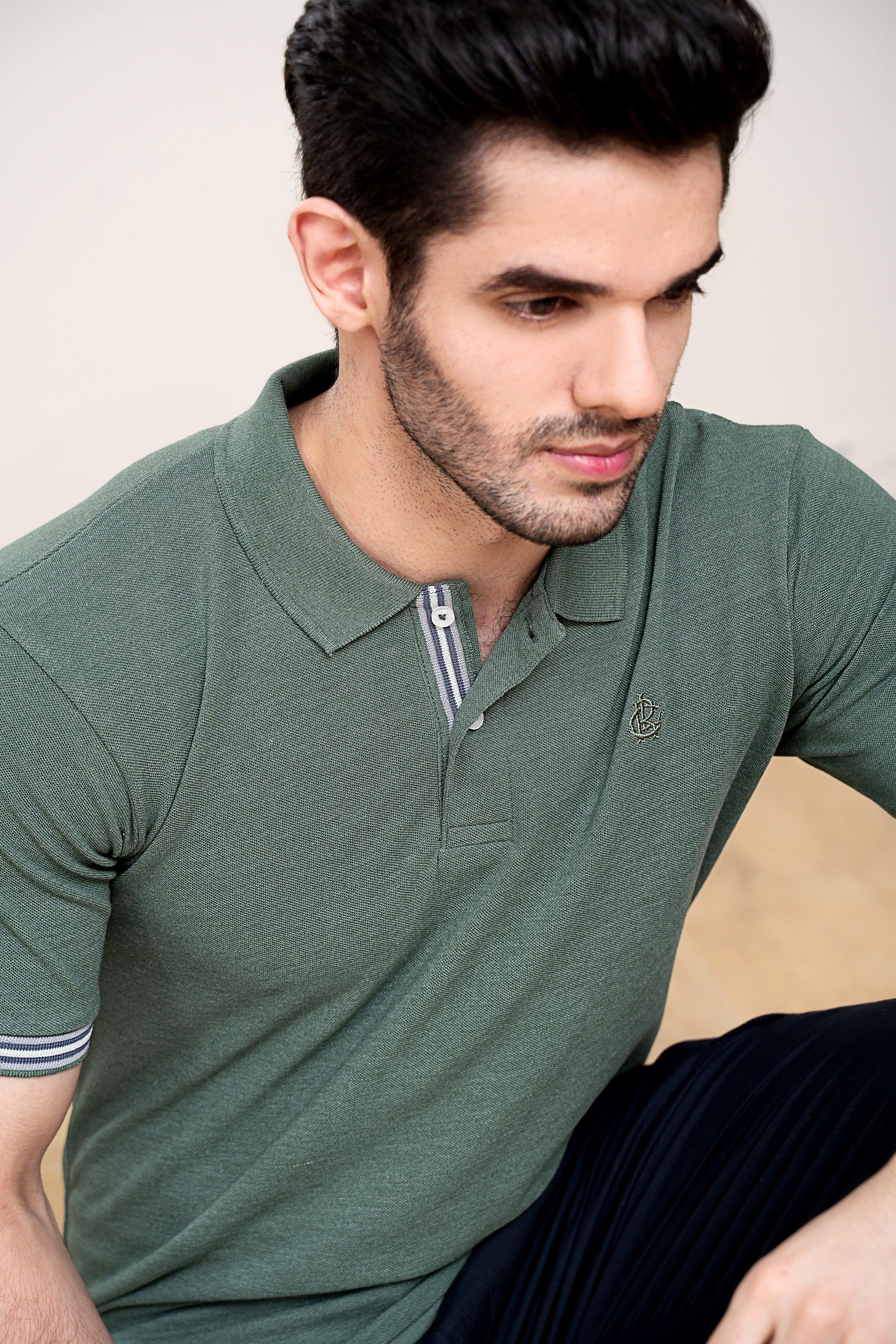 POLO SHIRT PIQUE MELANGE GREEN - Image 4