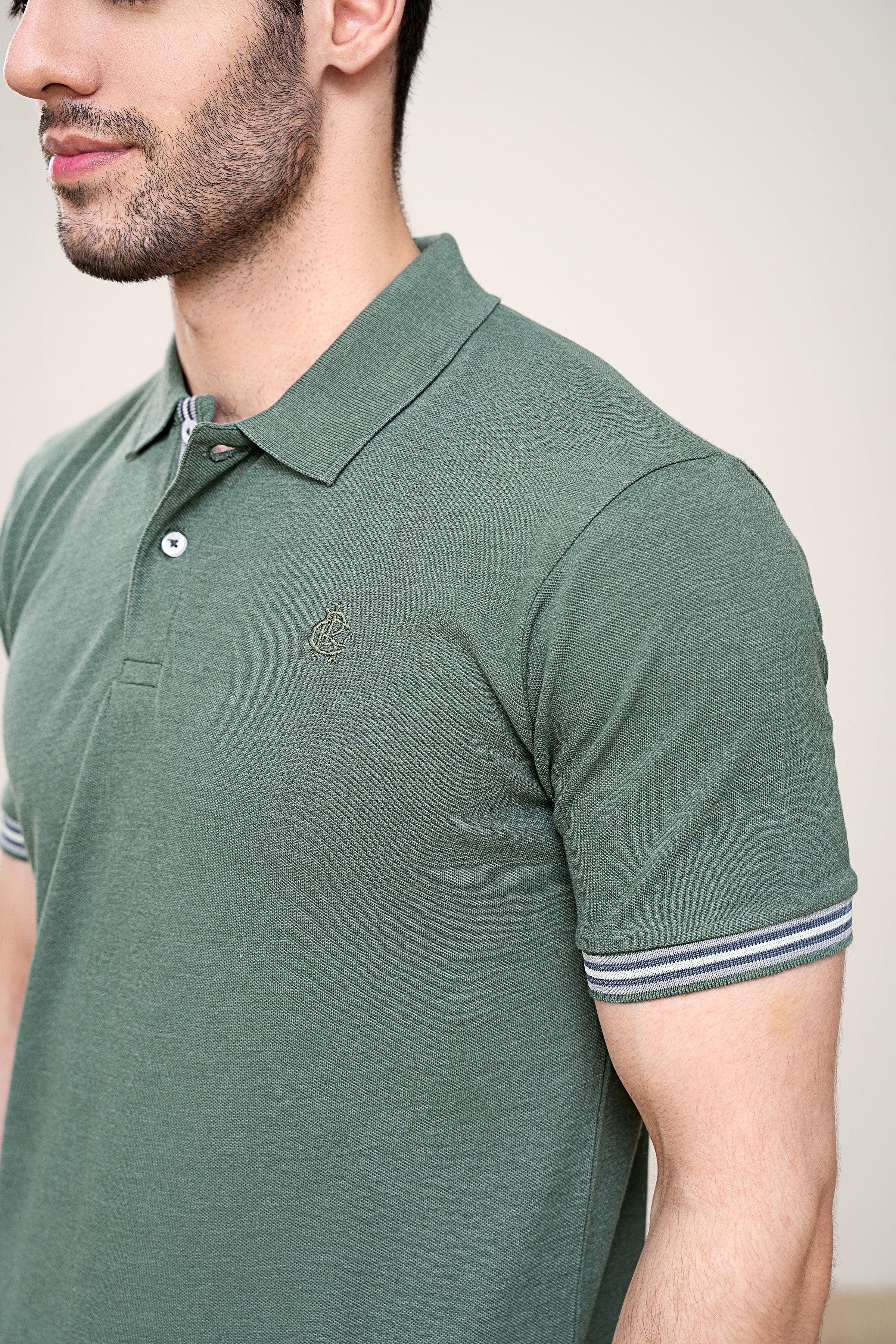 POLO SHIRT PIQUE MELANGE GREEN - Image 5