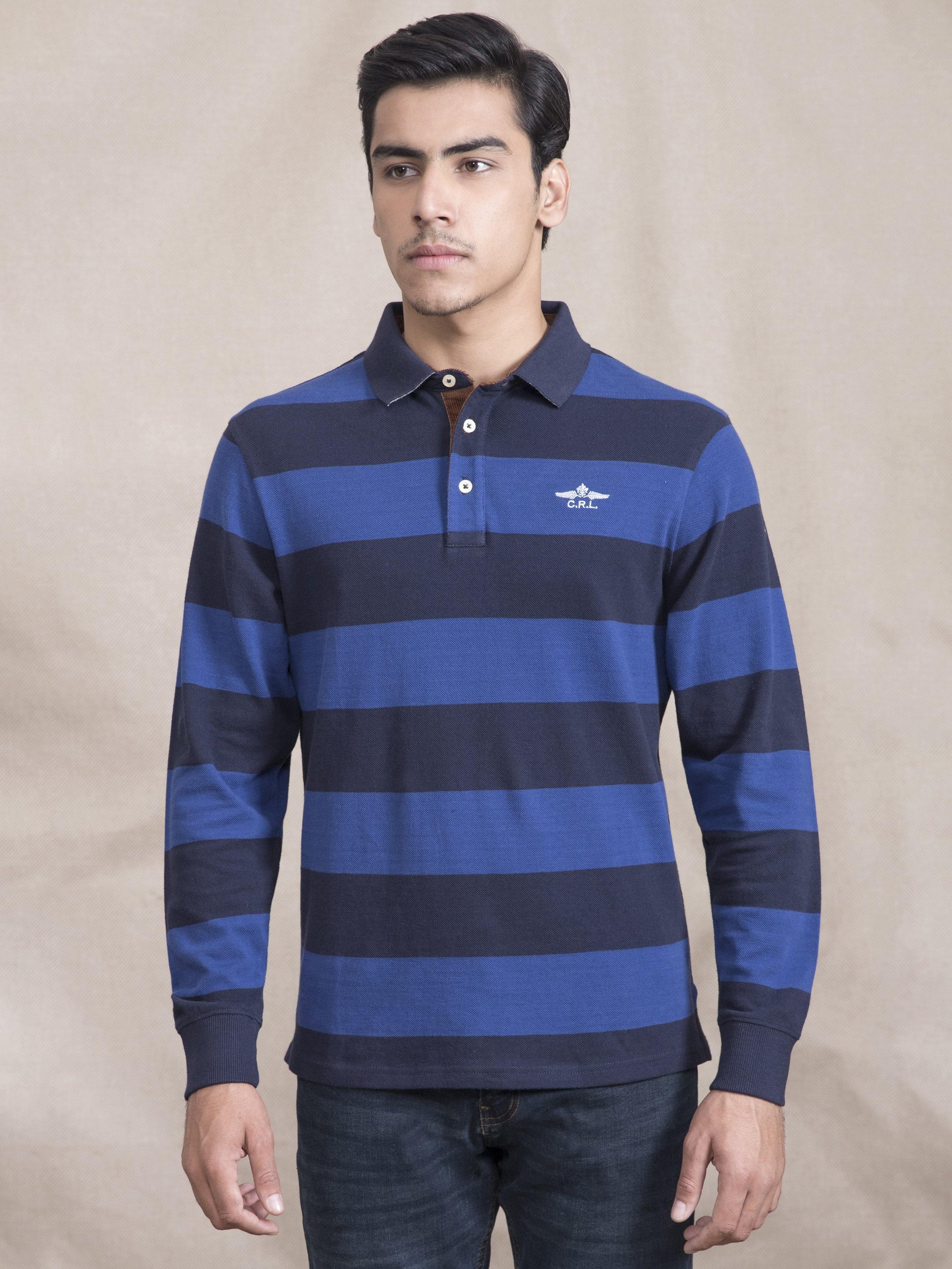 POLO SHIRT YARN/D FULL SLEEVE NAVY BLUE