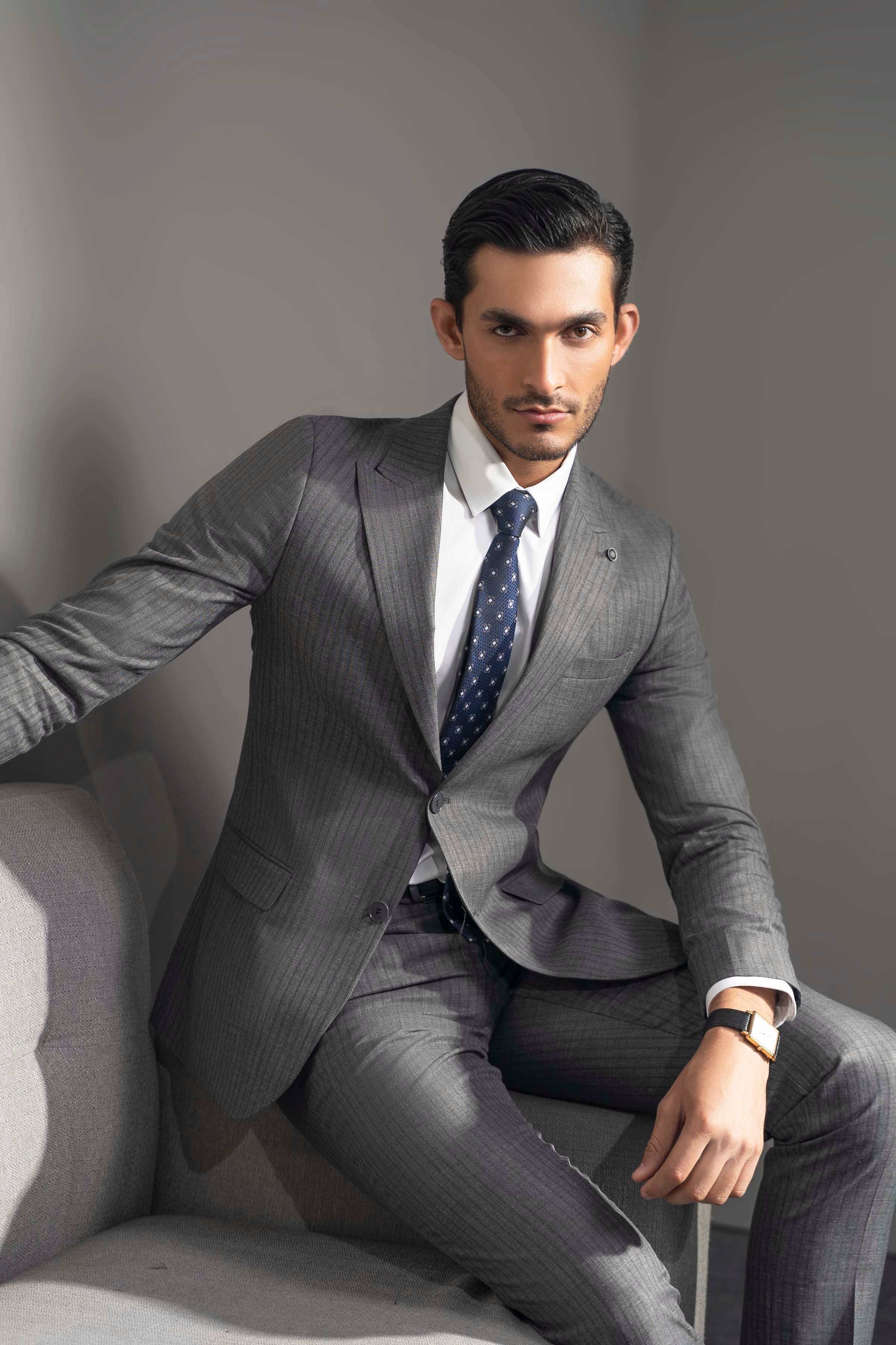 PREMIUM 2 PIECE SUIT GREY STRIPER - Image 5