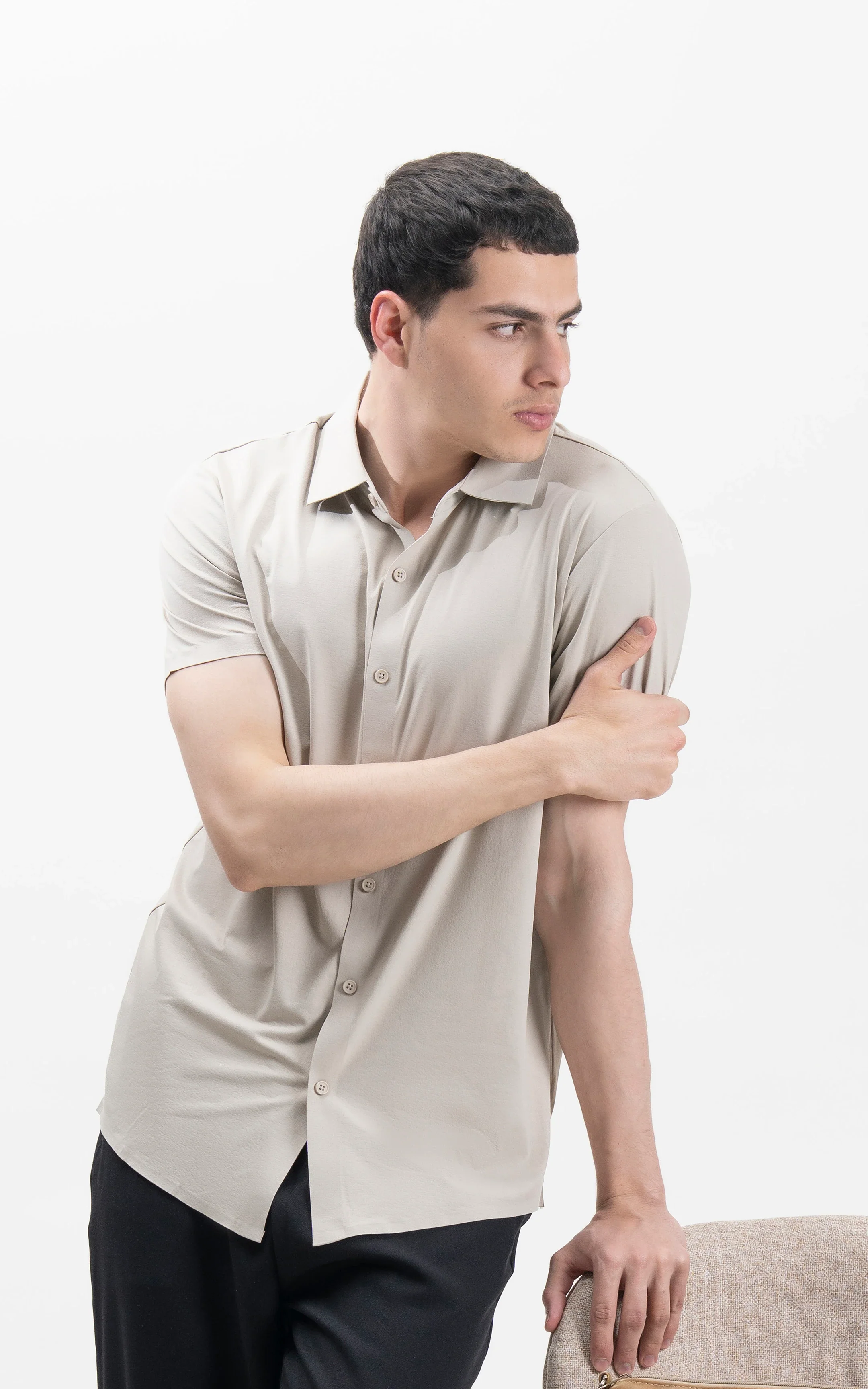 PREMIUM NYLON CASUAL SHIRT BEIGE - Image 3