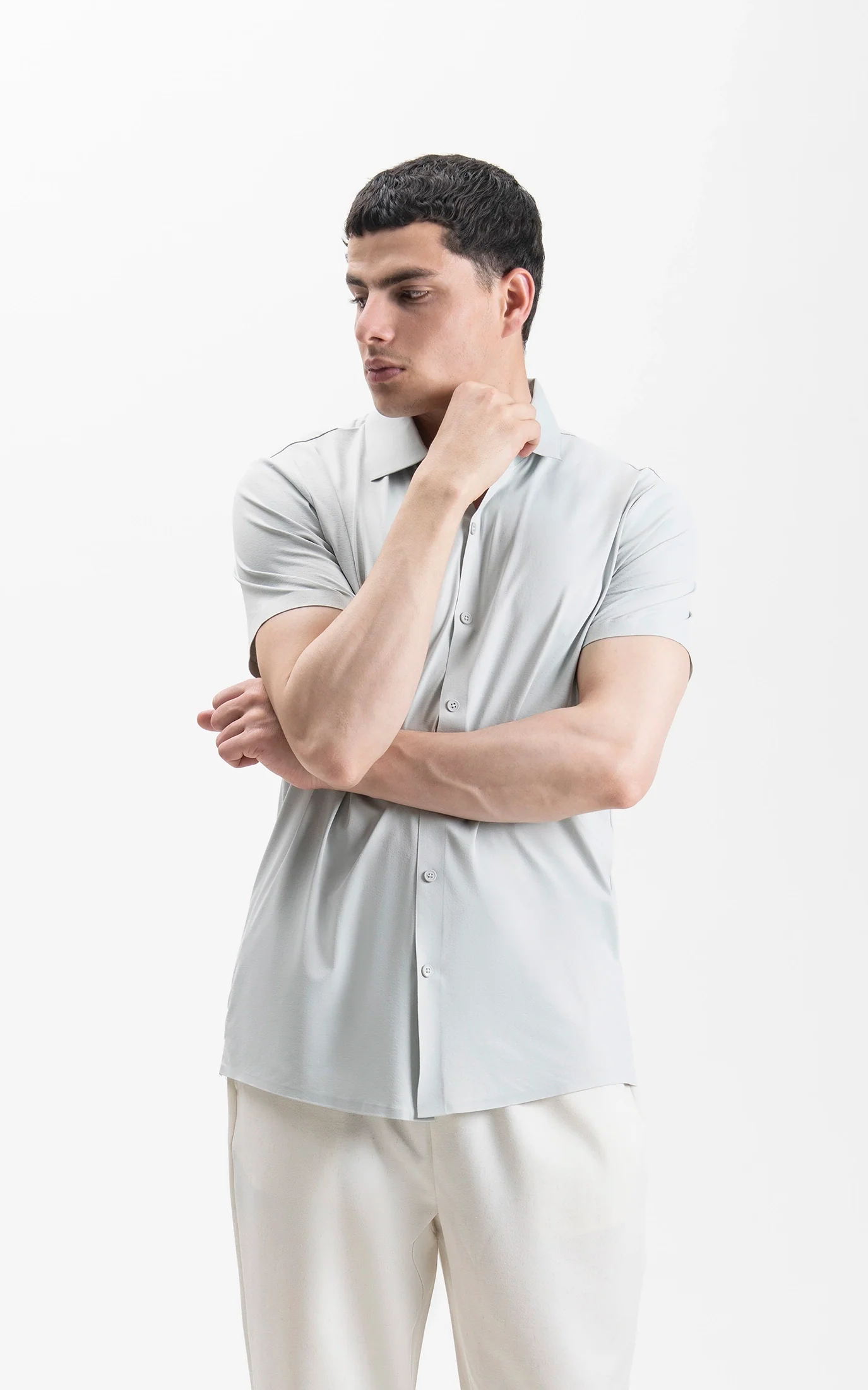 PREMIUM NYLON CASUAL SHIRT PALE BLUE - Image 3