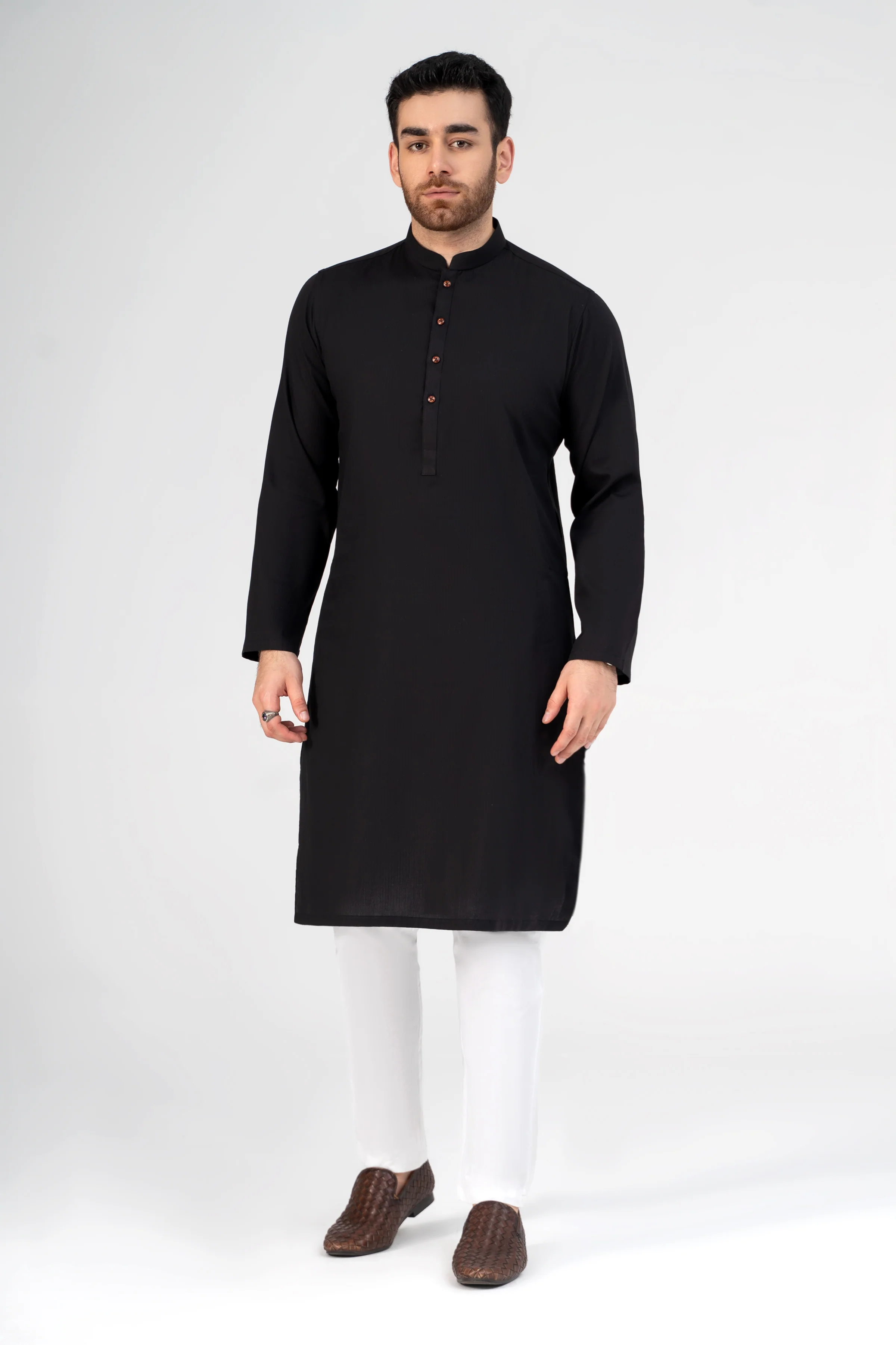 PREMIUM SELF DOBBY KURTA BLACK