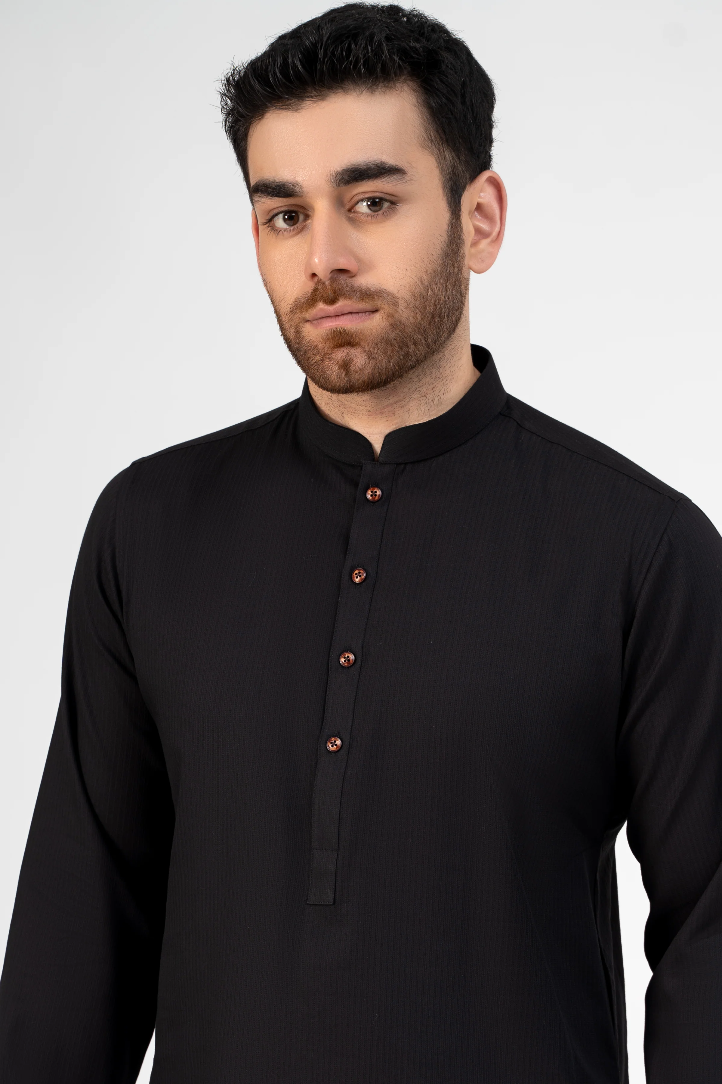 PREMIUM SELF DOBBY KURTA BLACK - Image 2