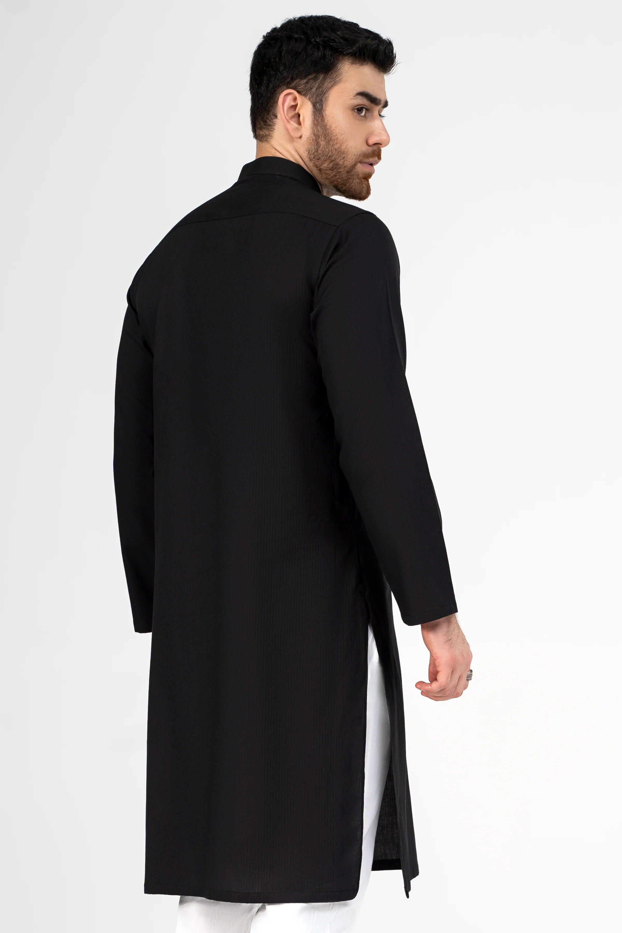 PREMIUM SELF DOBBY KURTA BLACK - Image 4