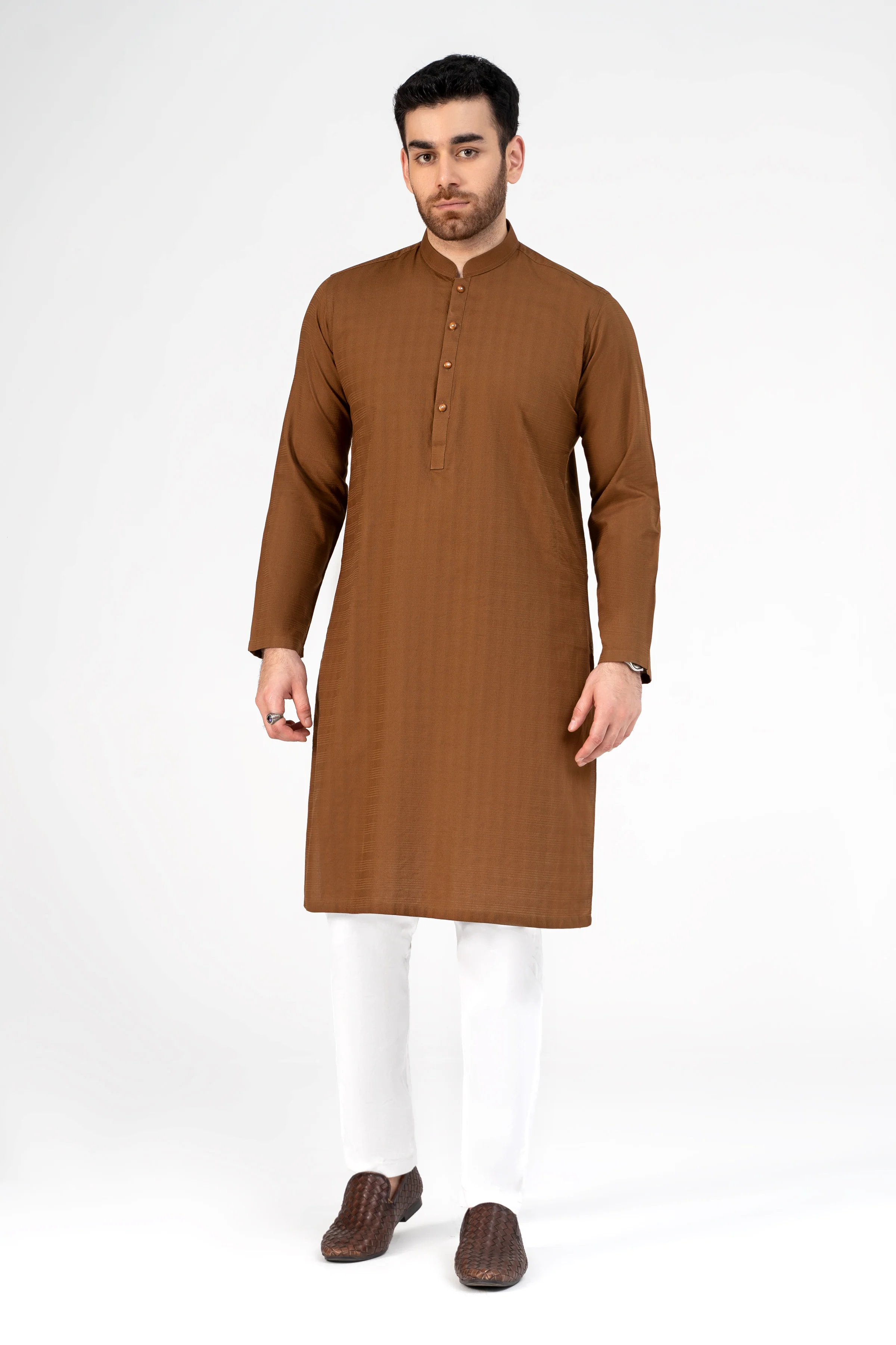 PREMIUM SELF DOBBY KURTA DARK MUSTARD
