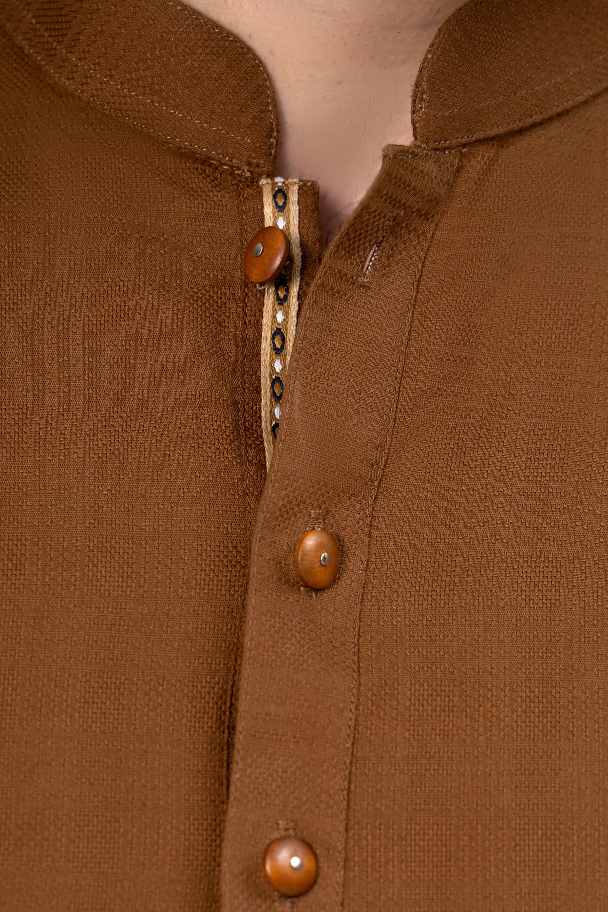 PREMIUM SELF DOBBY KURTA DARK MUSTARD - Image 5