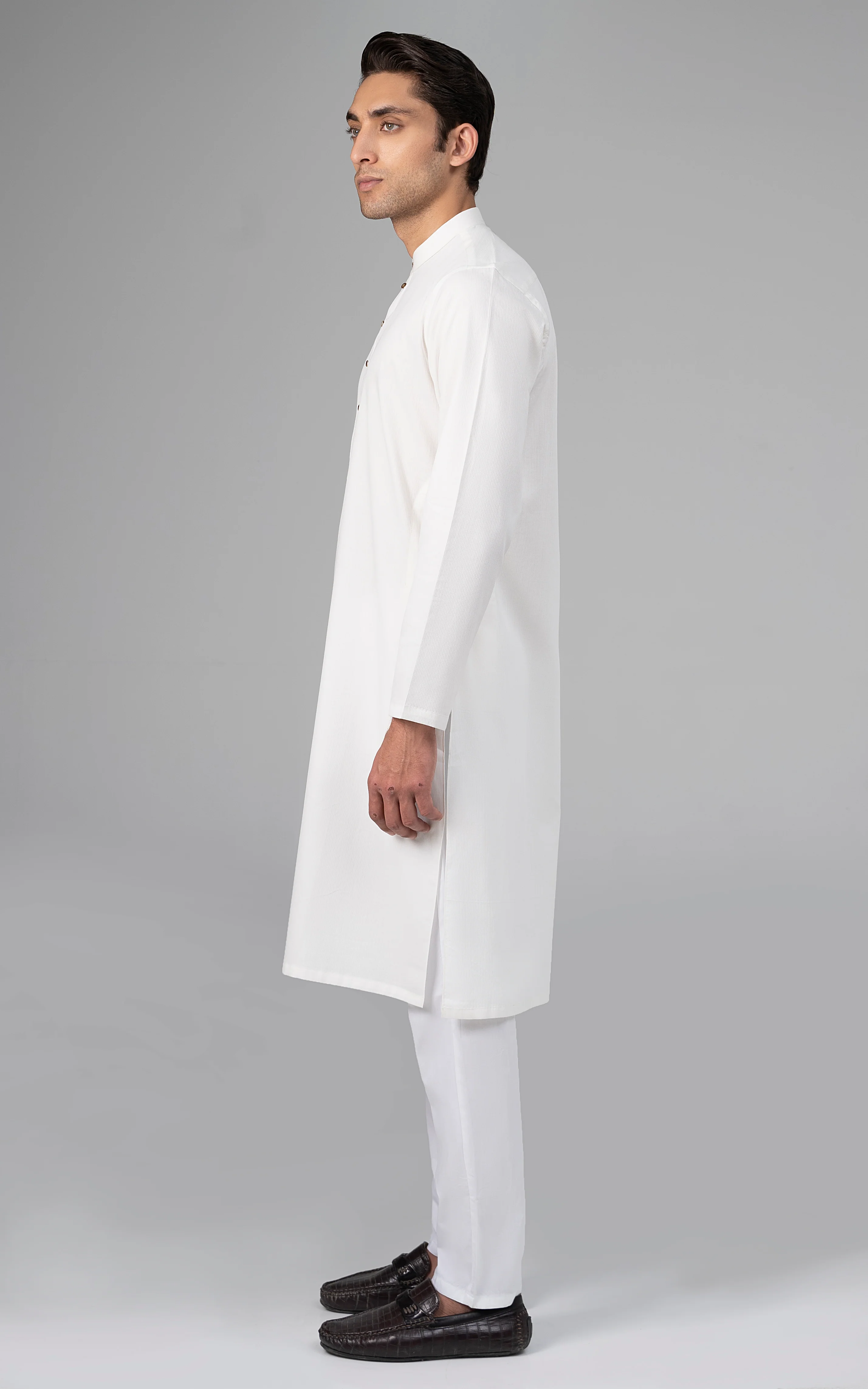 PREMIUM SELF DOBBY KURTA OFF WHITE - Image 2