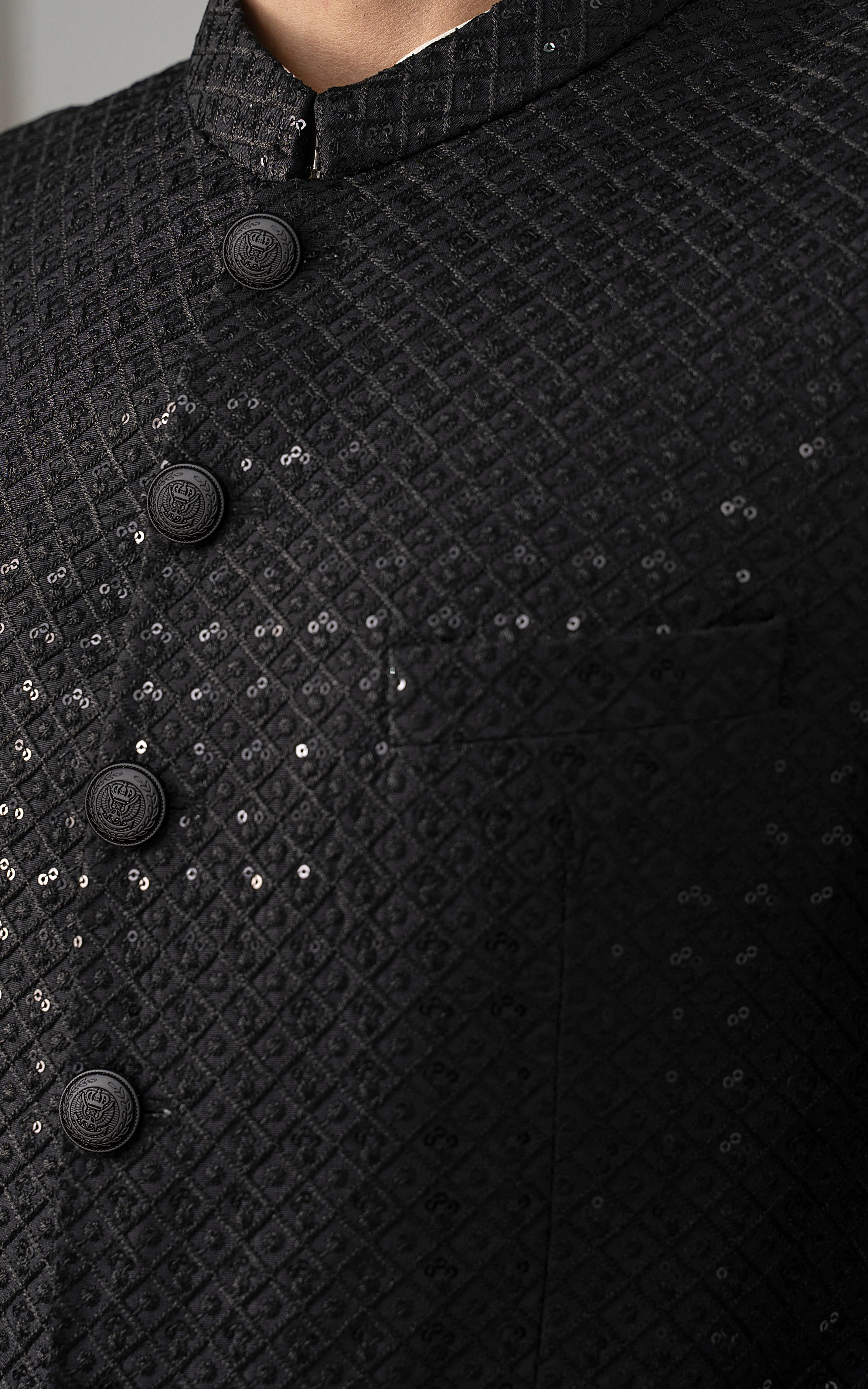 EMBROIDERED PRINCE COAT- FESTIVE COLLECTION BLACK - Image 2