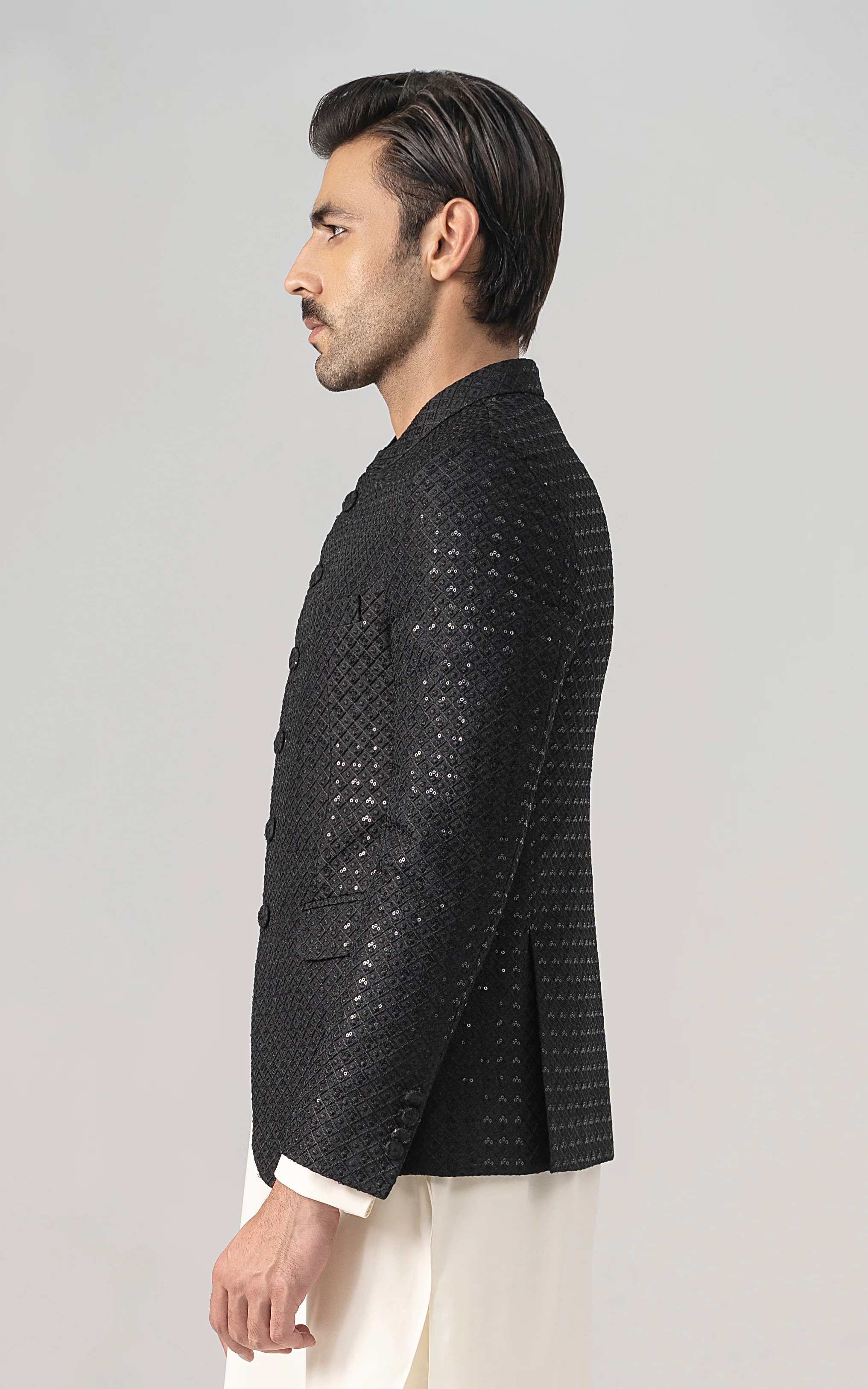 EMBROIDERED PRINCE COAT- FESTIVE COLLECTION BLACK - Image 3