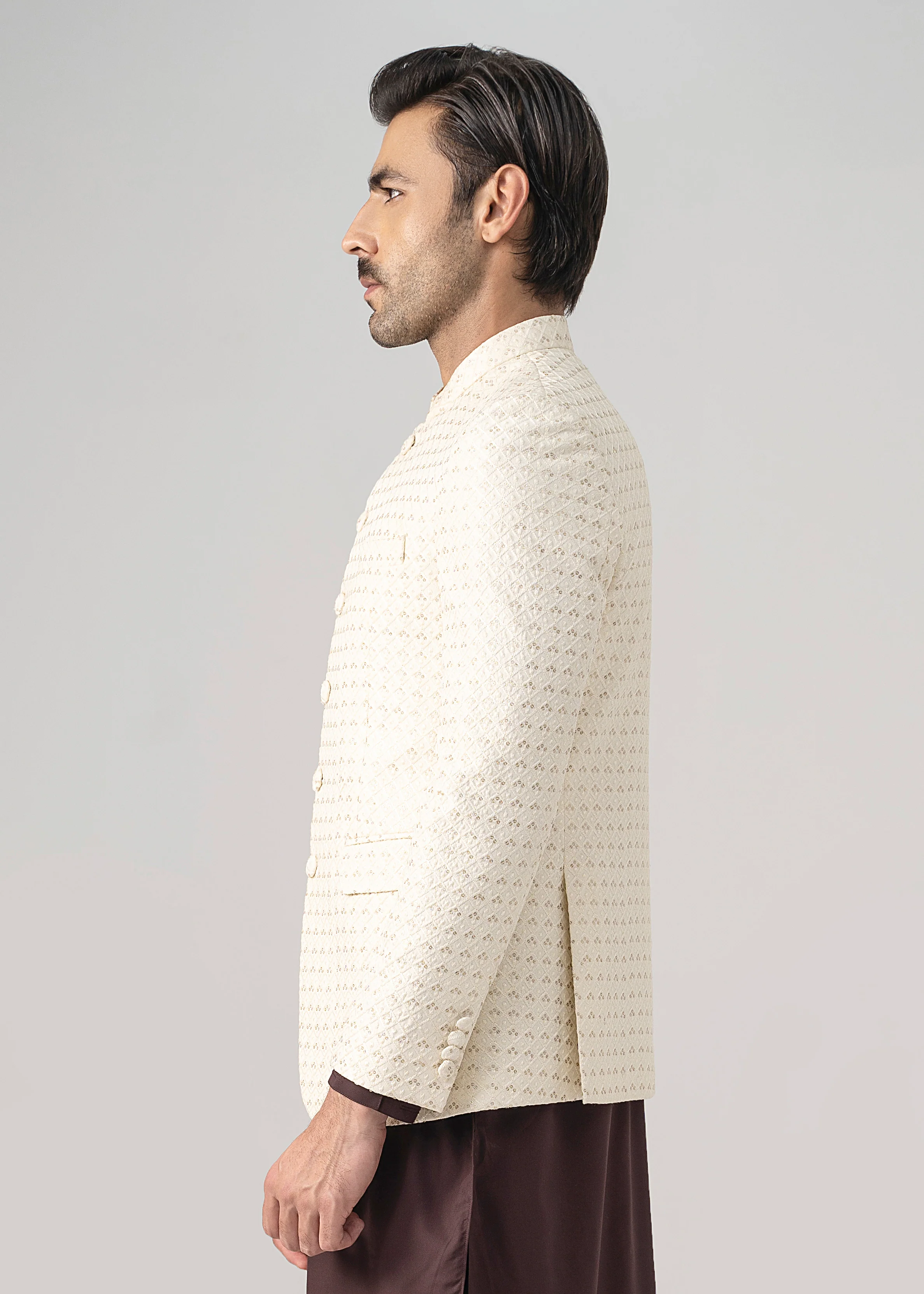 EMBROIDERED PRINCE COAT- FESTIVE COLLECTION OFF WHITE - Image 3