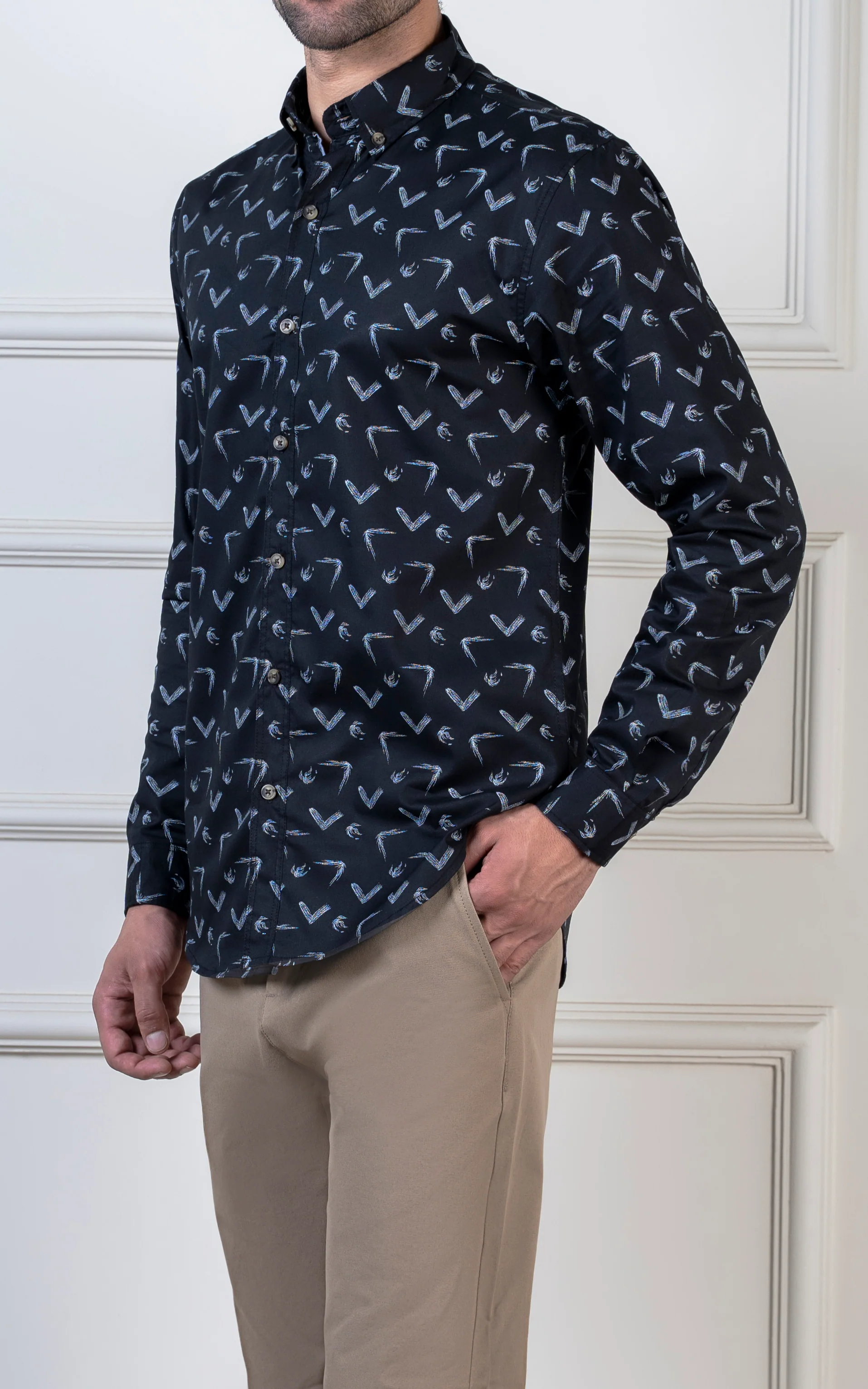 PRINTED CASUAL SHIRT BLACK - Image 2