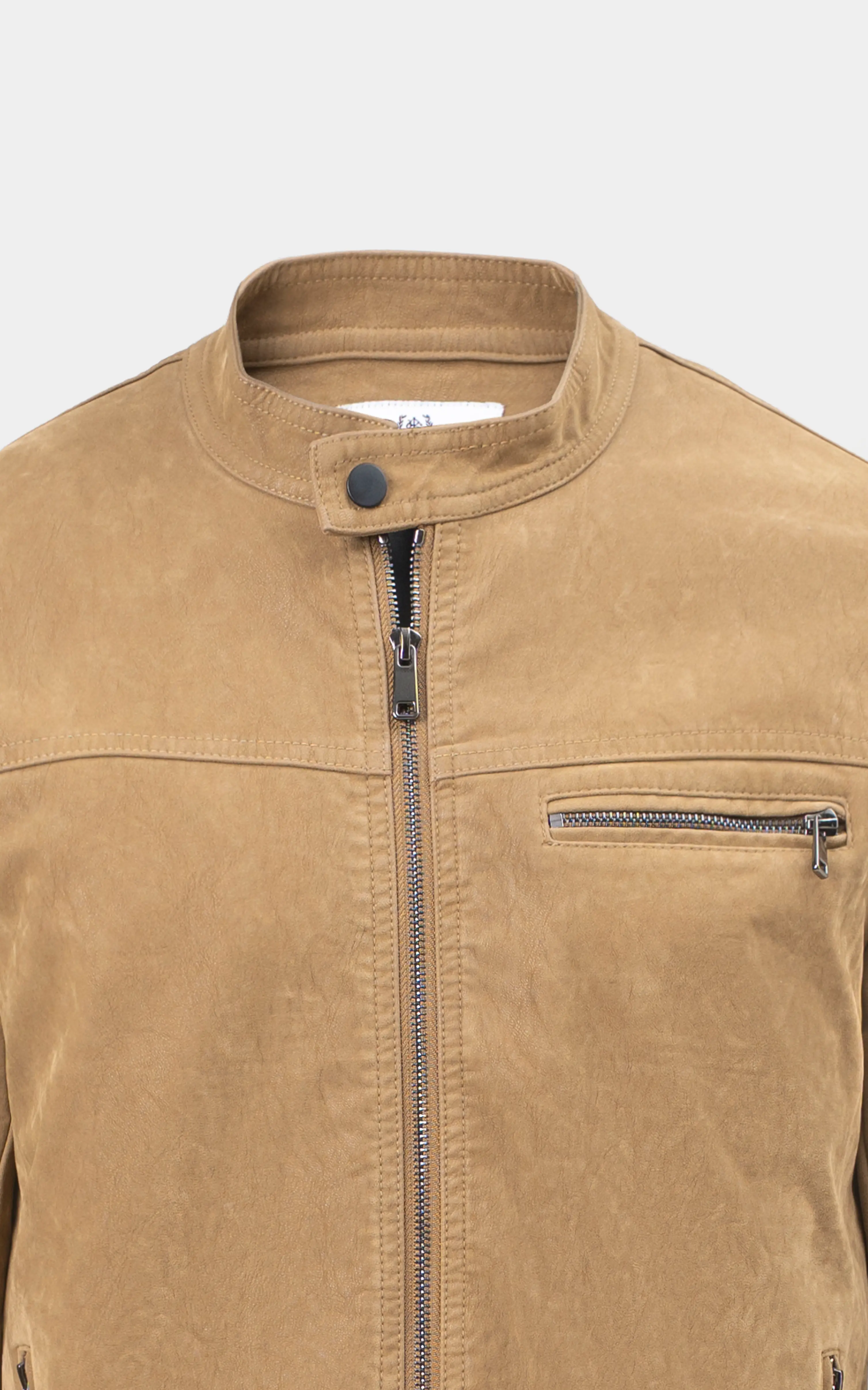 PU leather Zipper Jacket Dark Khaki - Image 2