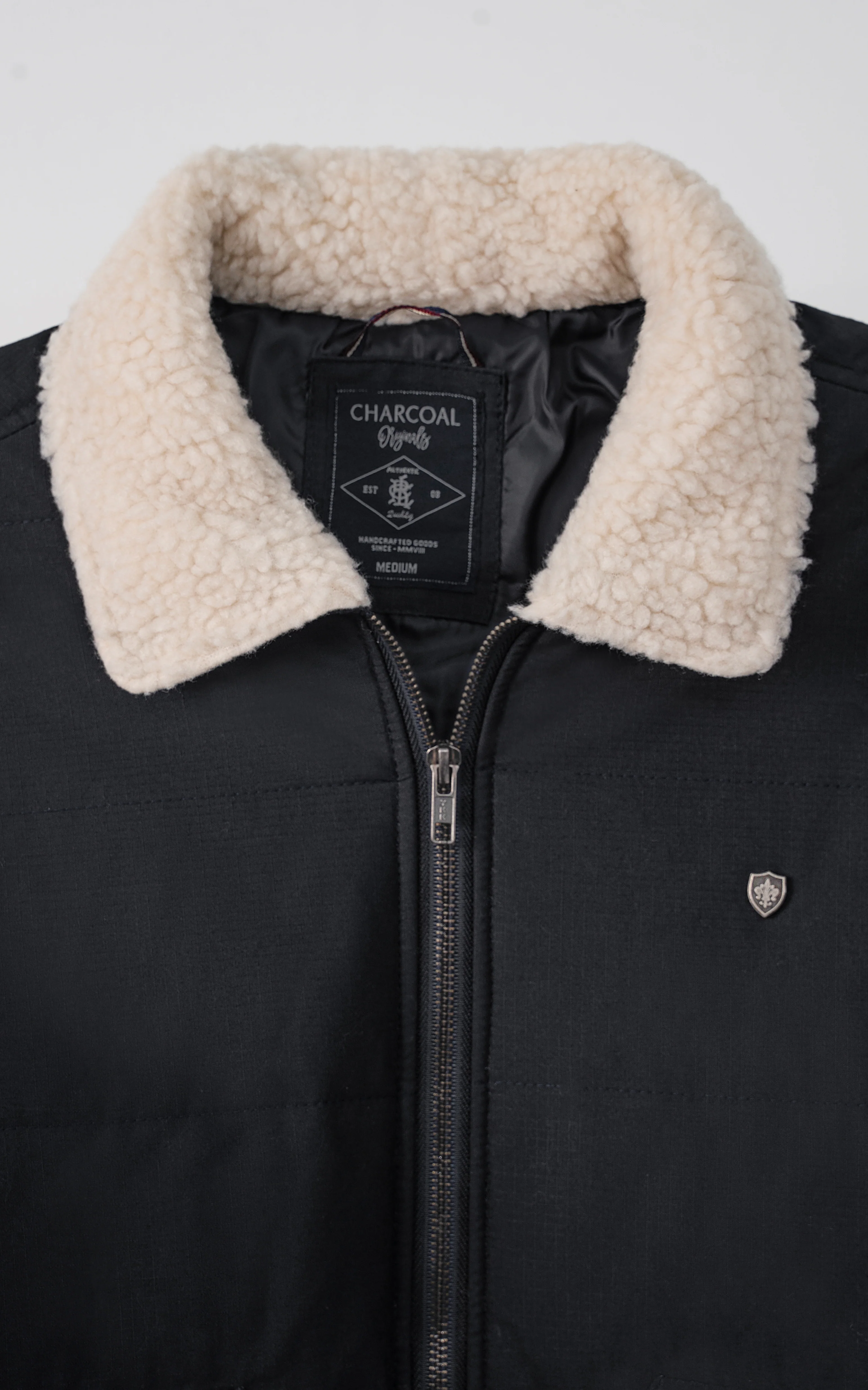 QUILTED FUR COLLAR JACKET BLACK - Image 2