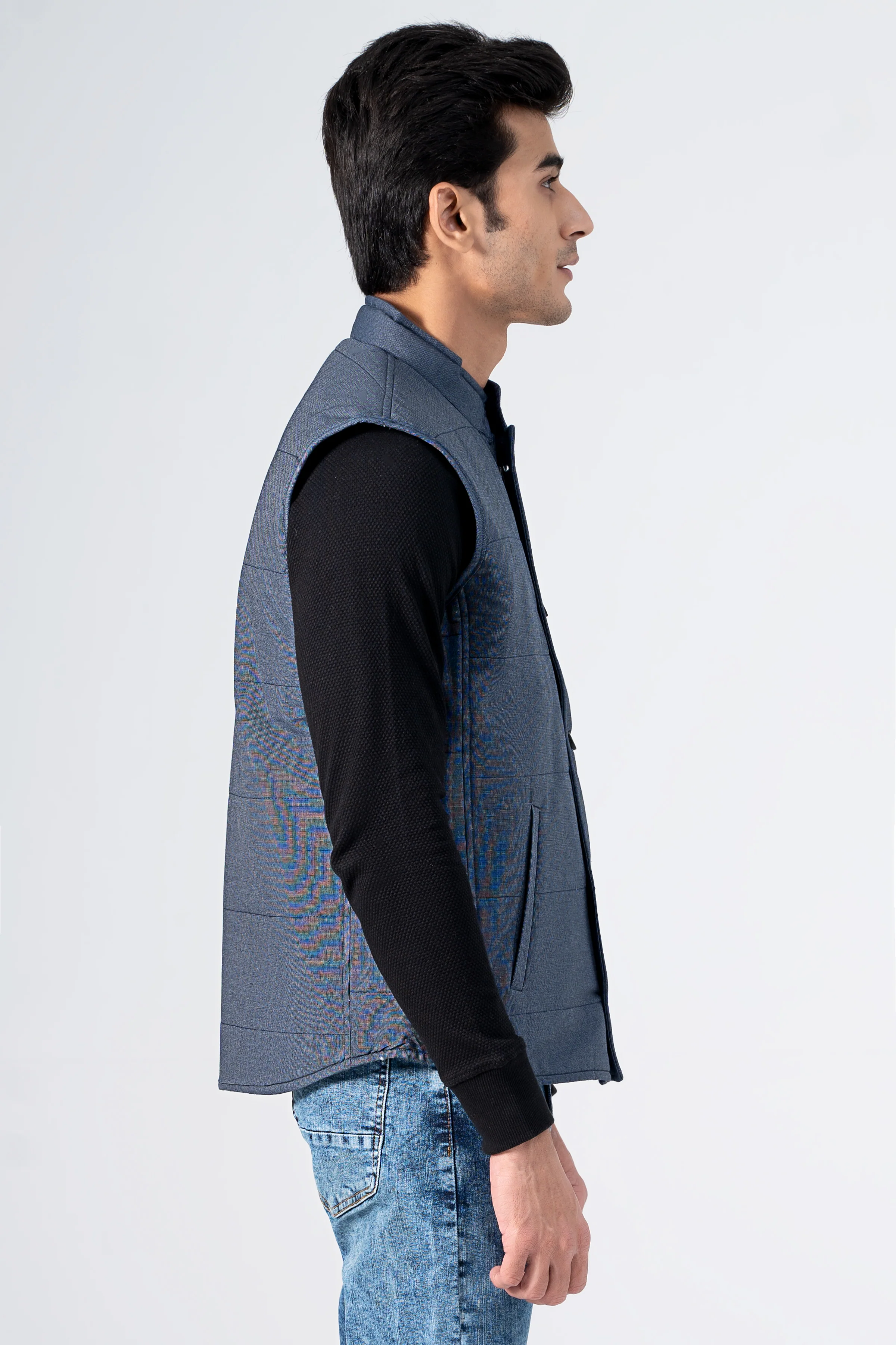Quilted Textured Jacket Navy - Image 3