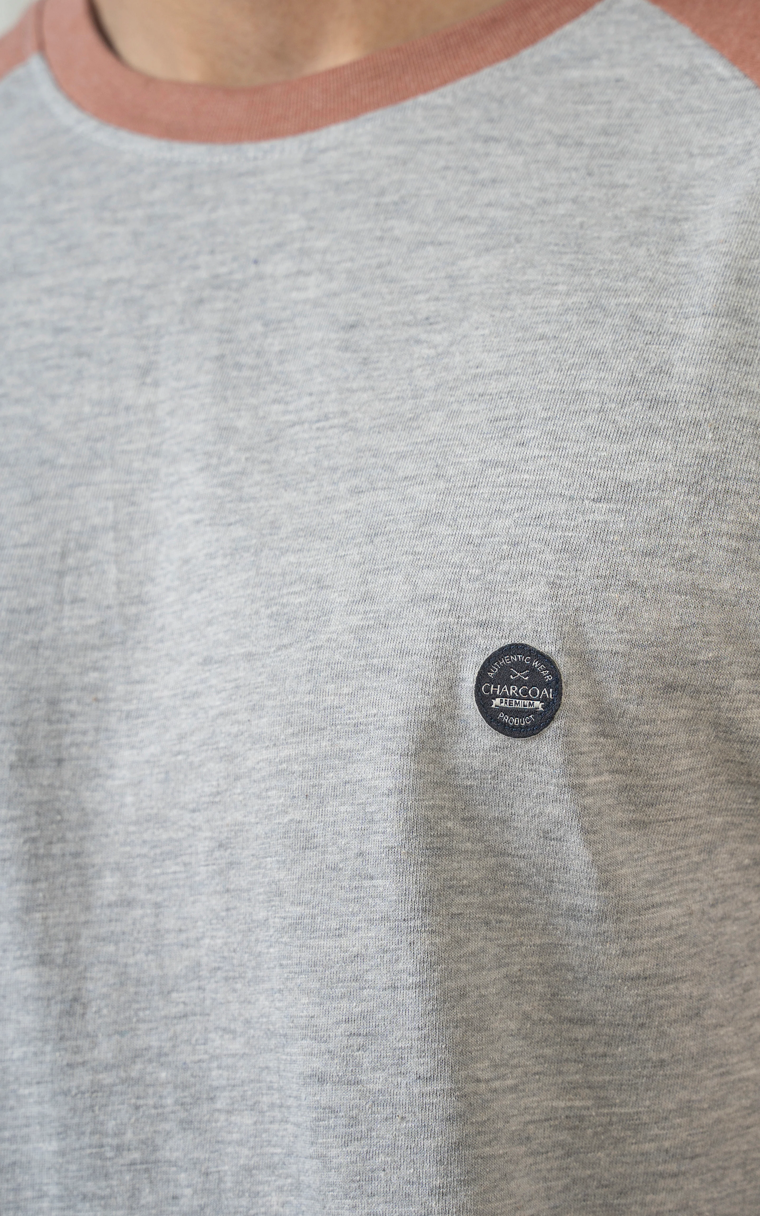 RAGLAN SLEEVE T SHIRT HEATHER GREY RUST - Image 3