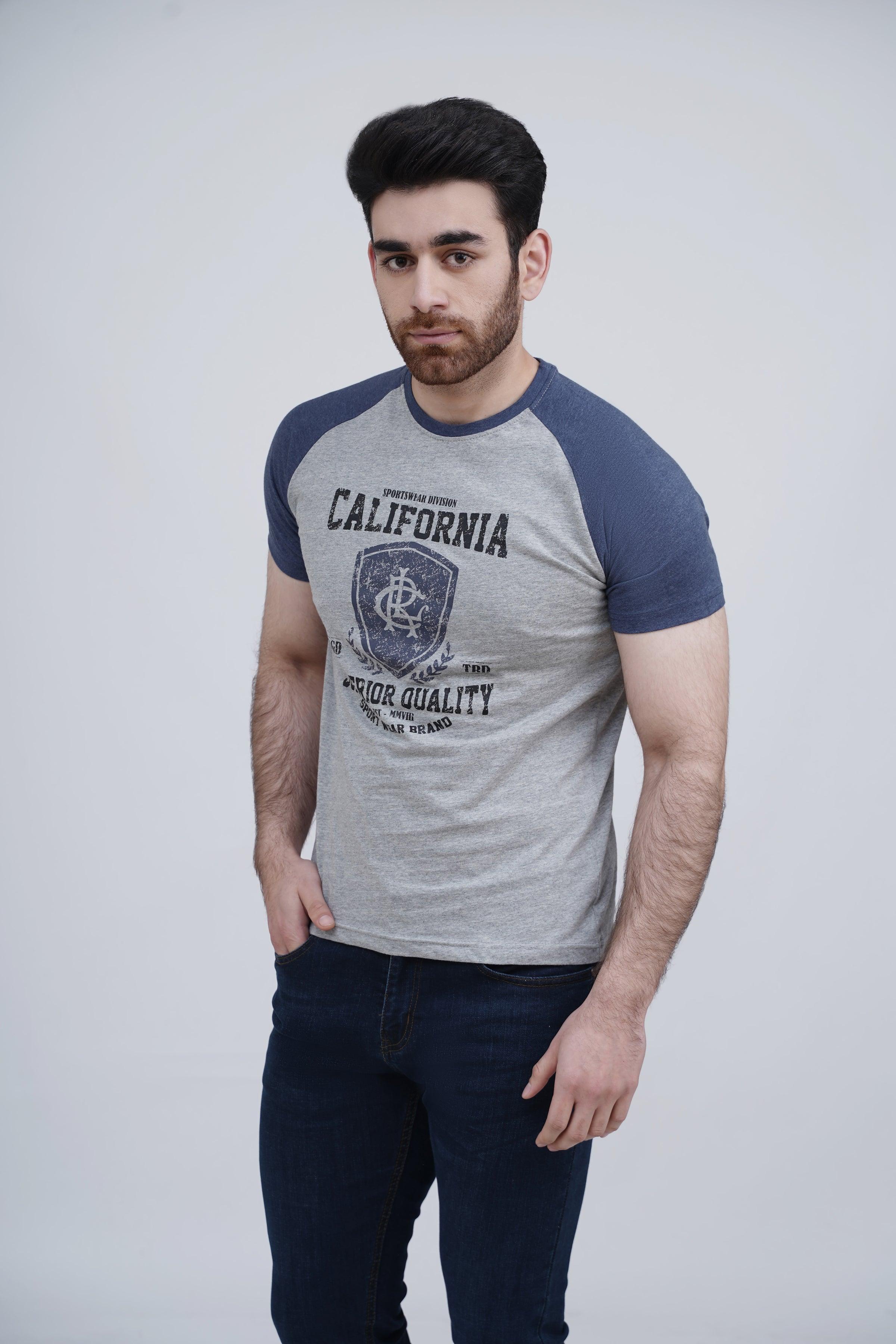 RAGLAN T SHIRT BLUE GREY