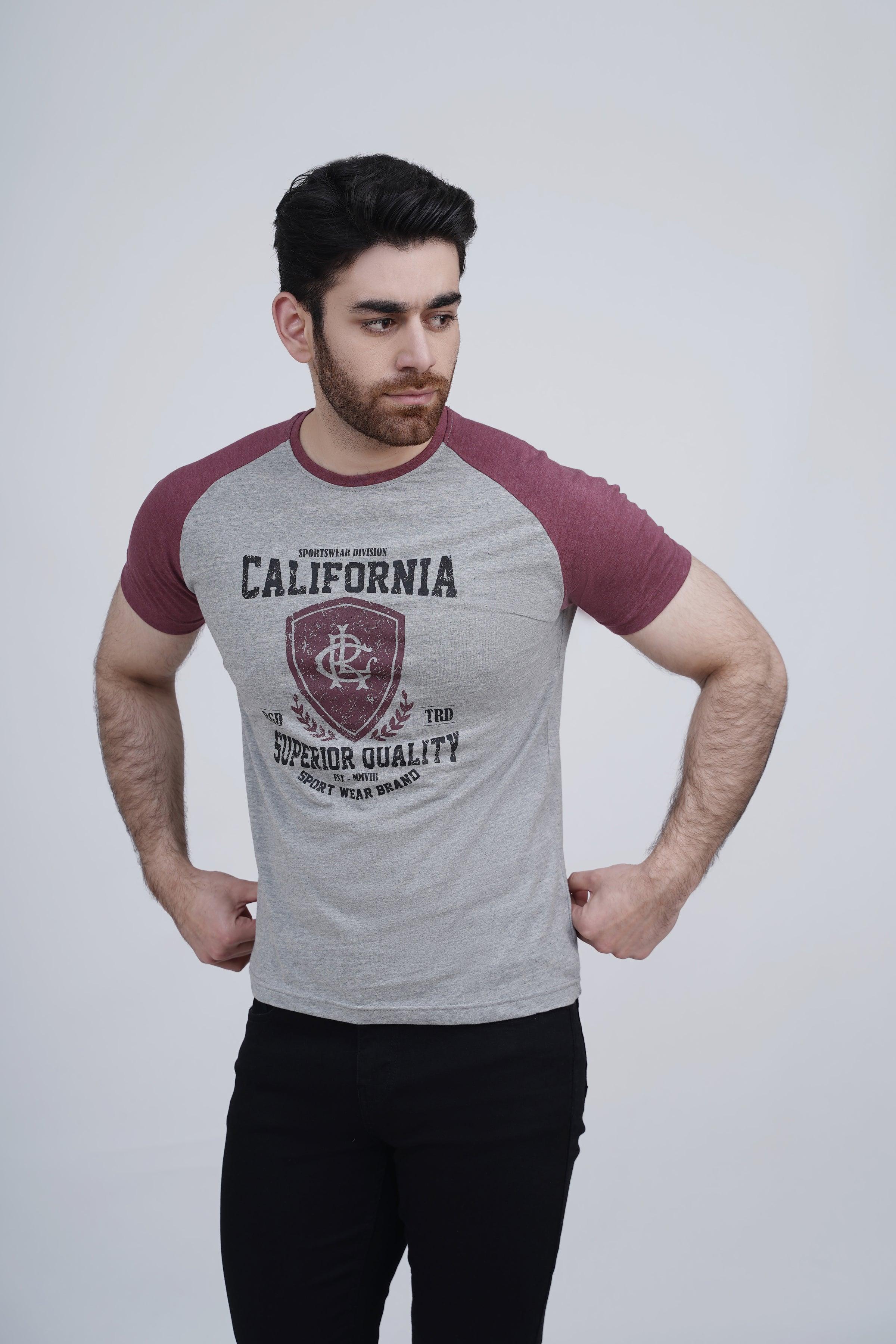 RAGLAN T SHIRT MAROON GREY
