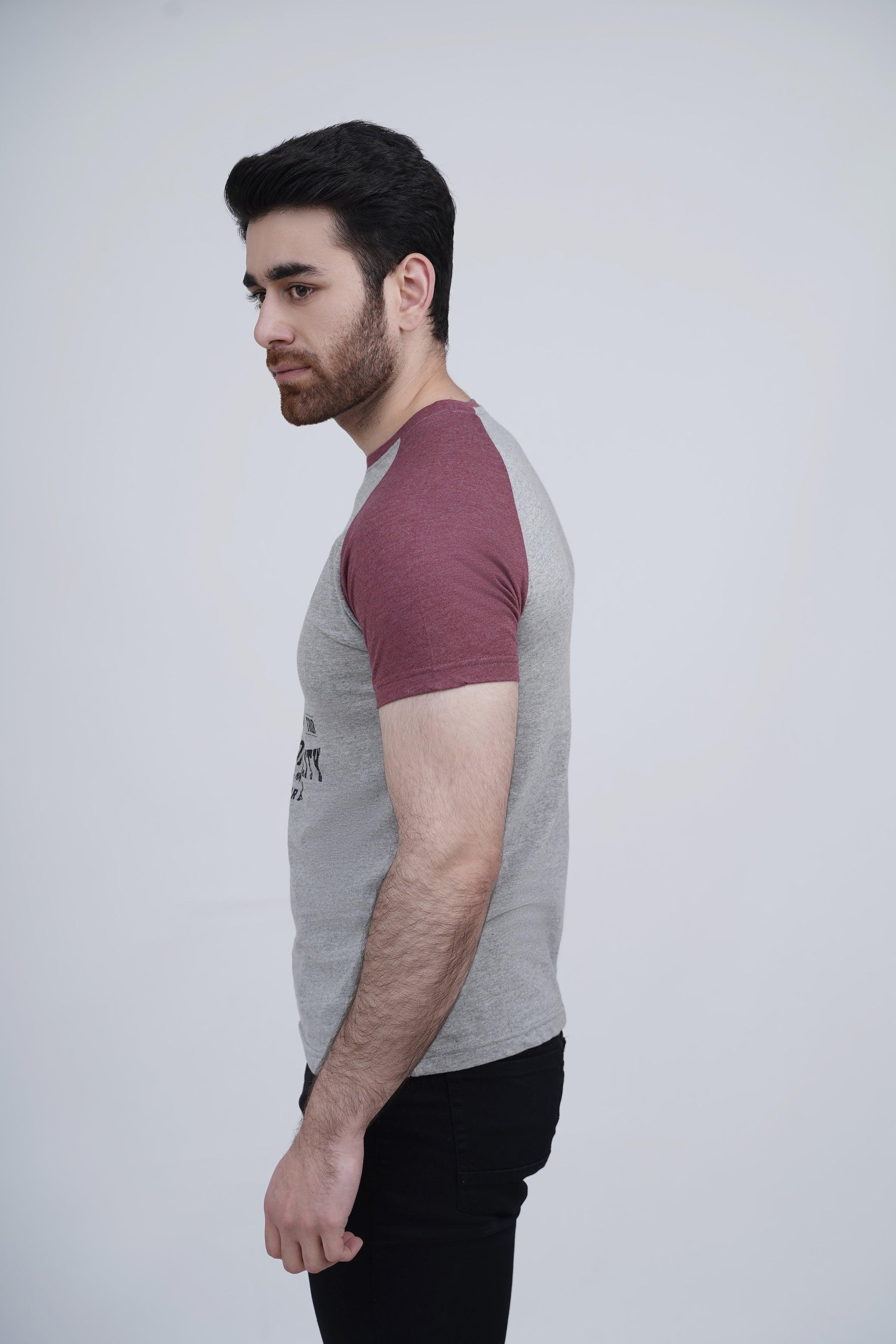 RAGLAN T SHIRT MAROON GREY - Image 3