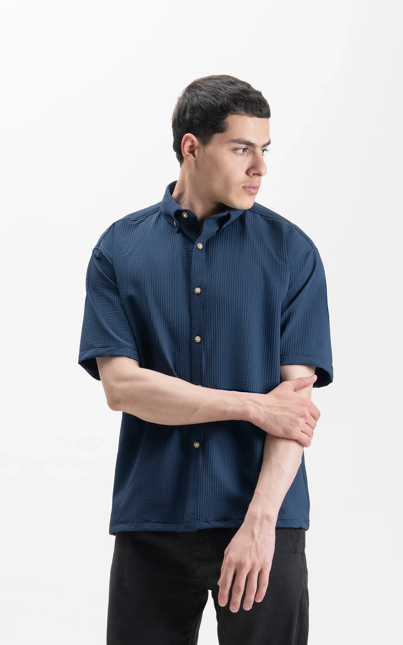 RELAXED FIT BUTTON DOWN  CASUAL SHIRT NAVY - Image 3