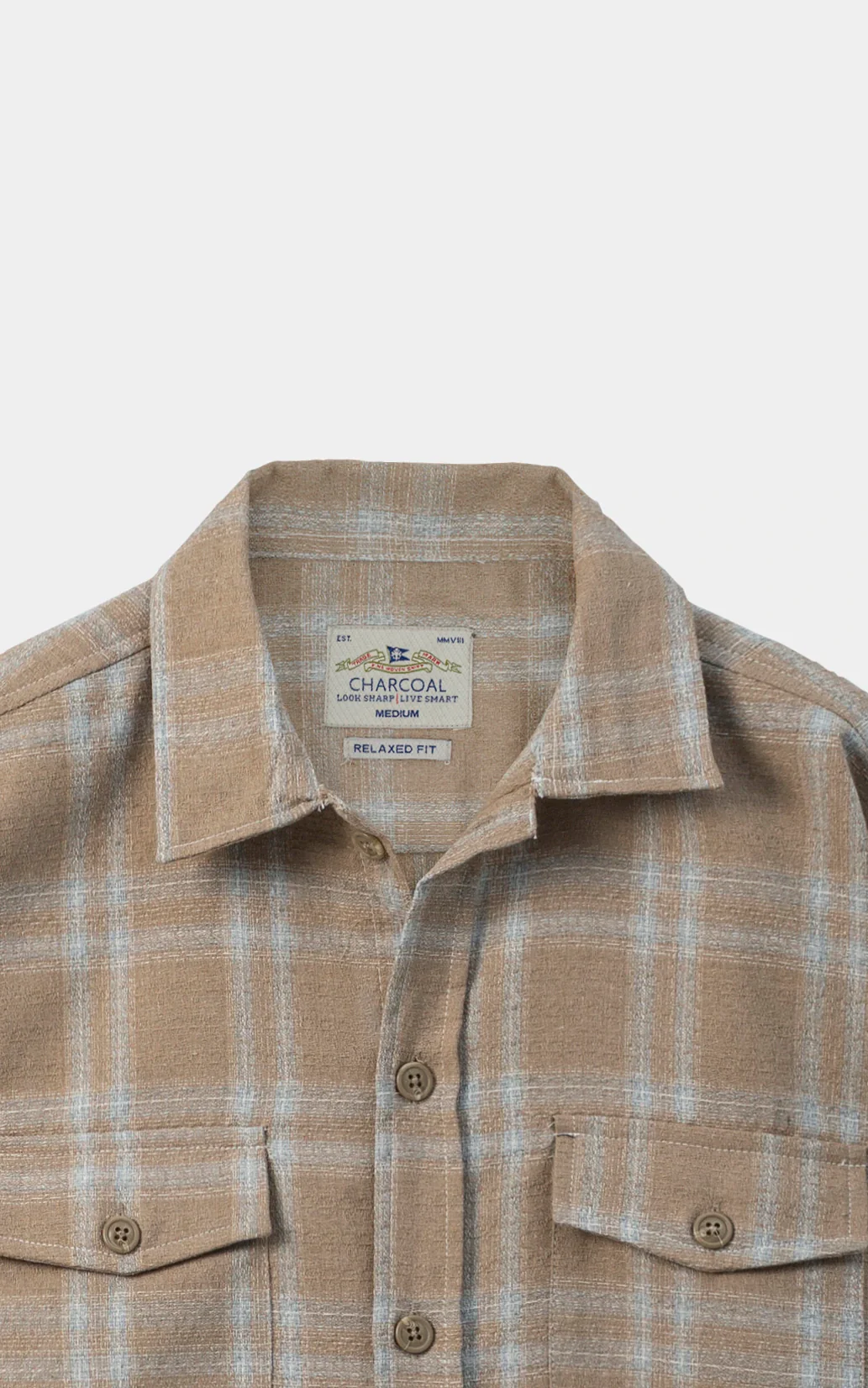 RELAXED FIT CASUAL SHIRT KHAKI CHECK - Image 2