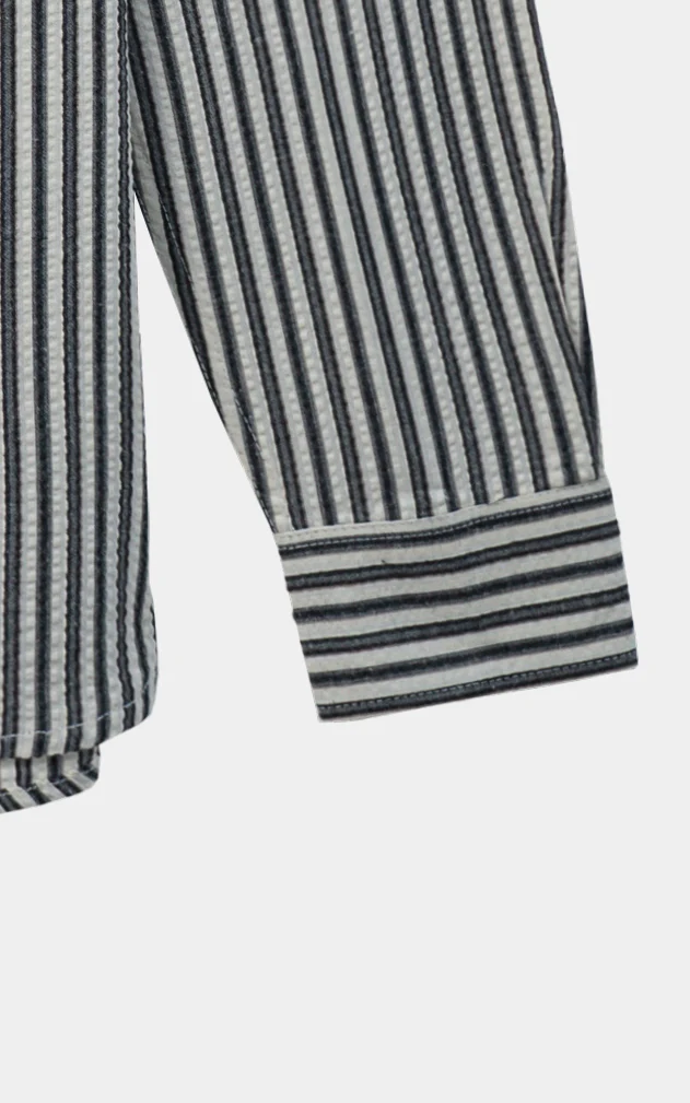 SEERSUCKER STRIPED CASUAL SHIRT BLACK WHITE - Image 3