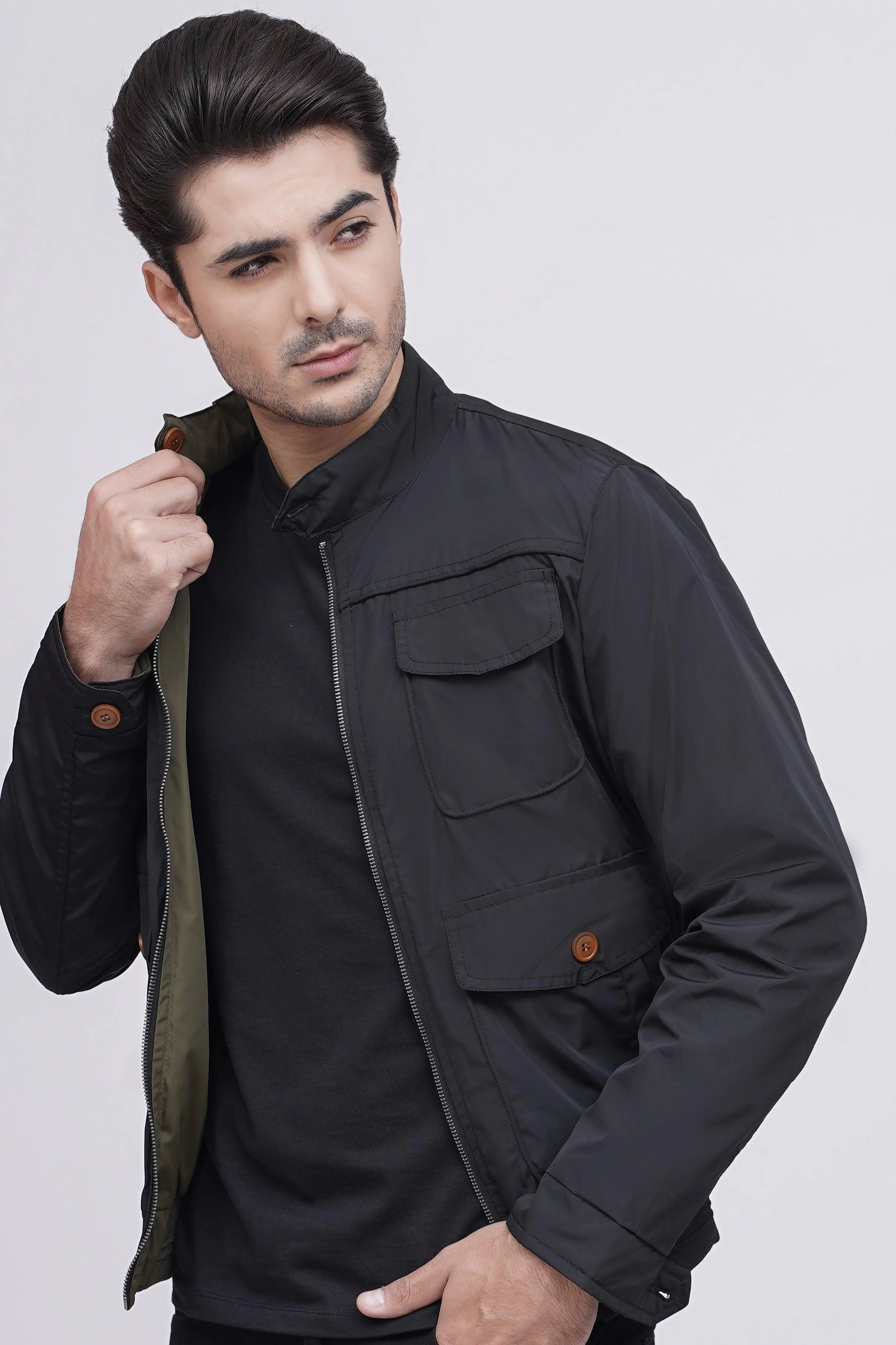 REVERSIBLE JACKET FULL SLEEVE BLACK GREEN - Image 2