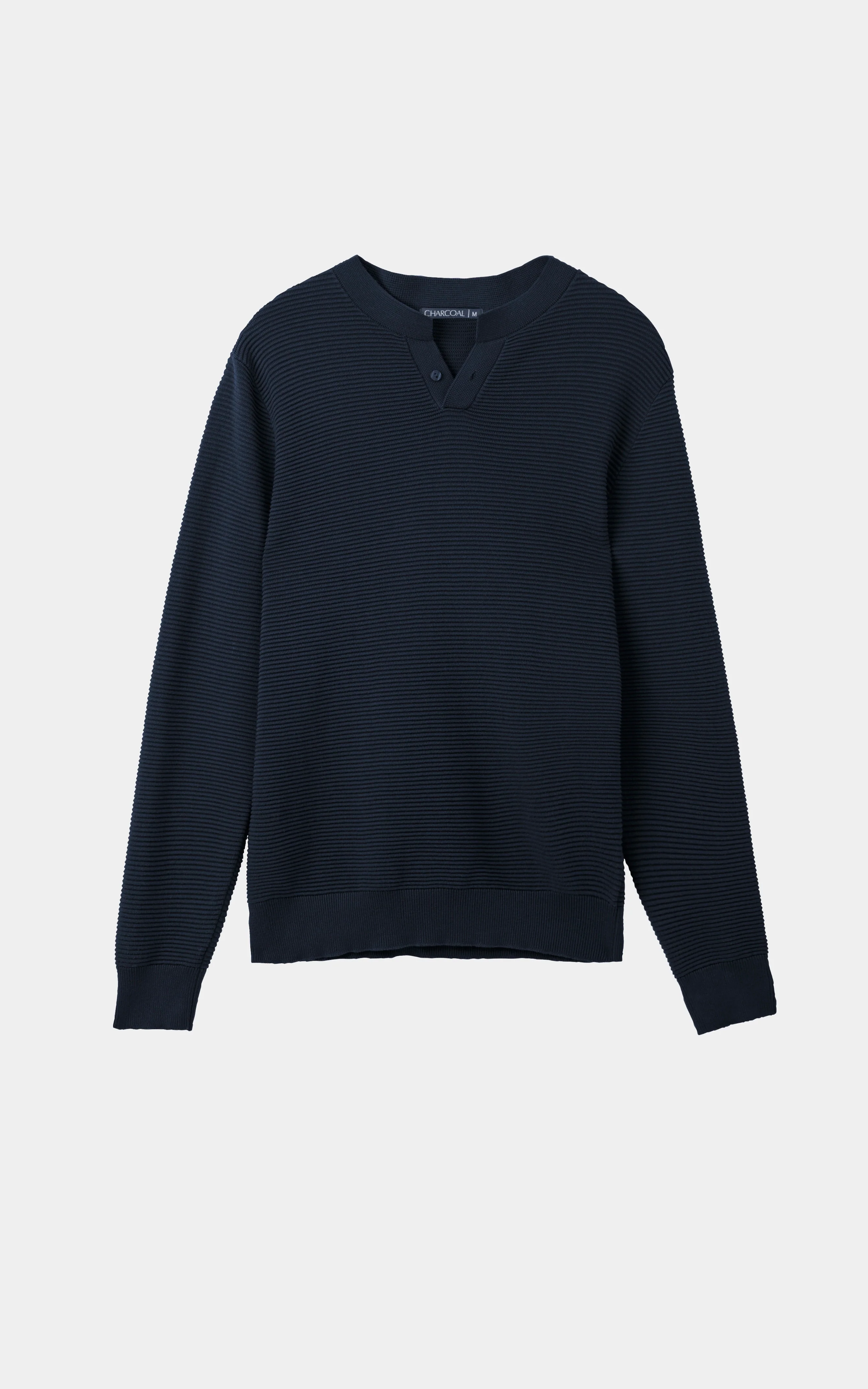 Ribbed Knit Henley Sweater Black