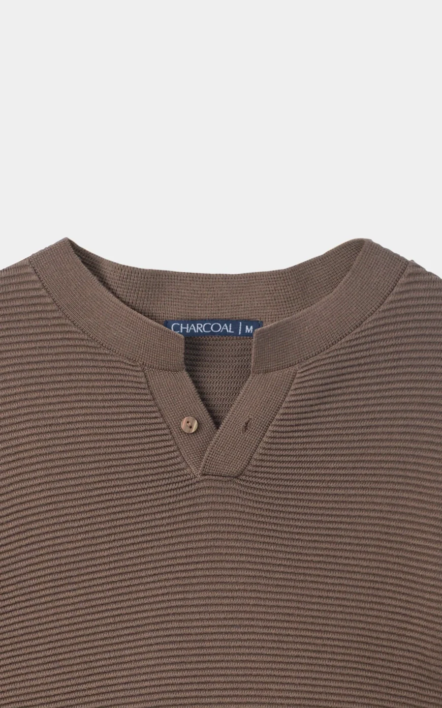 Ribbed Knit Henley Sweater Brown - Image 2