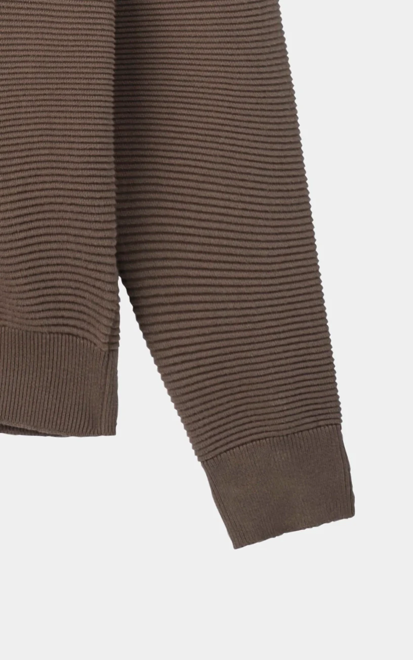 Ribbed Knit Henley Sweater Brown - Image 3