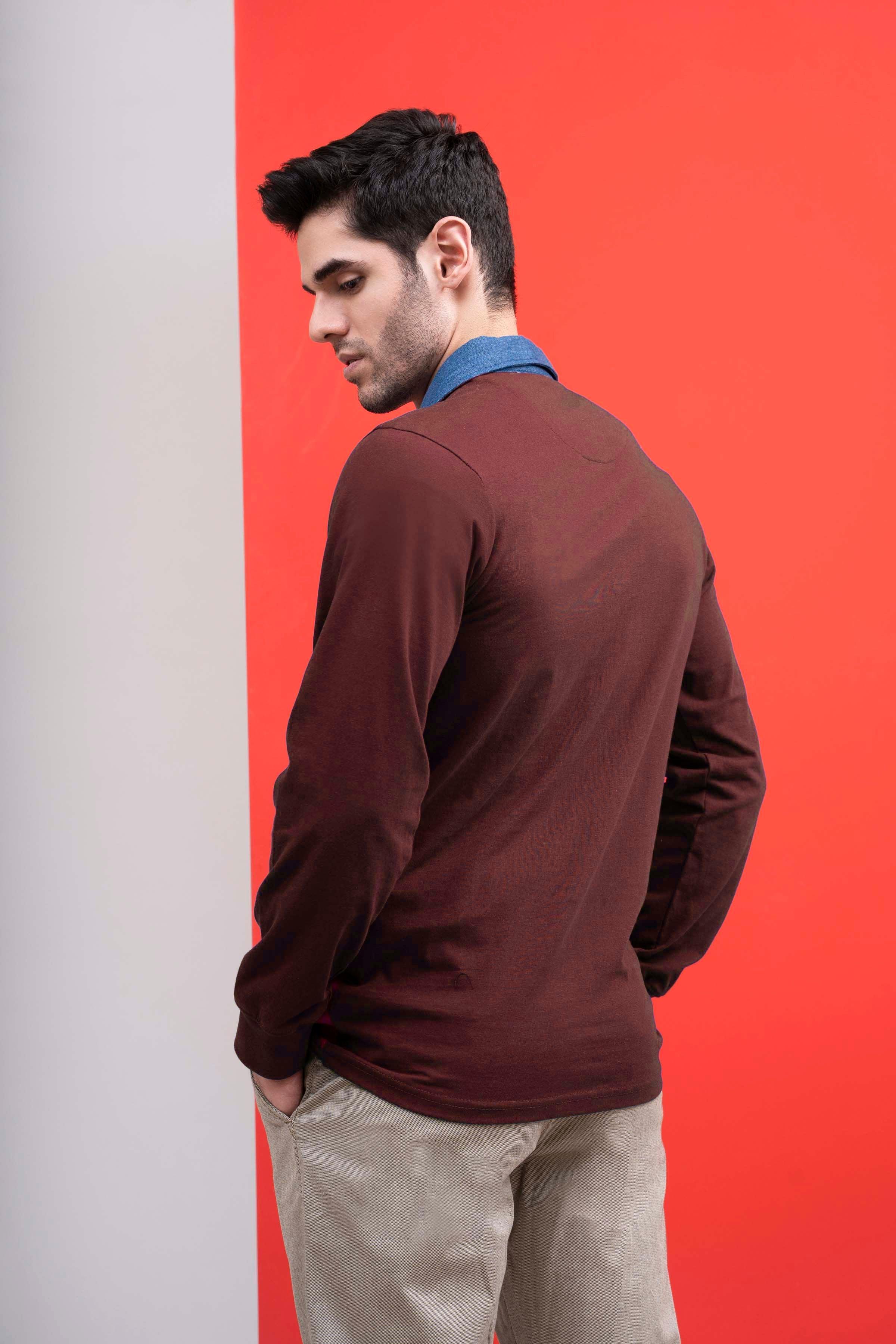 RUGBY DENIM COLLAR SHIRT MAROON - Image 2