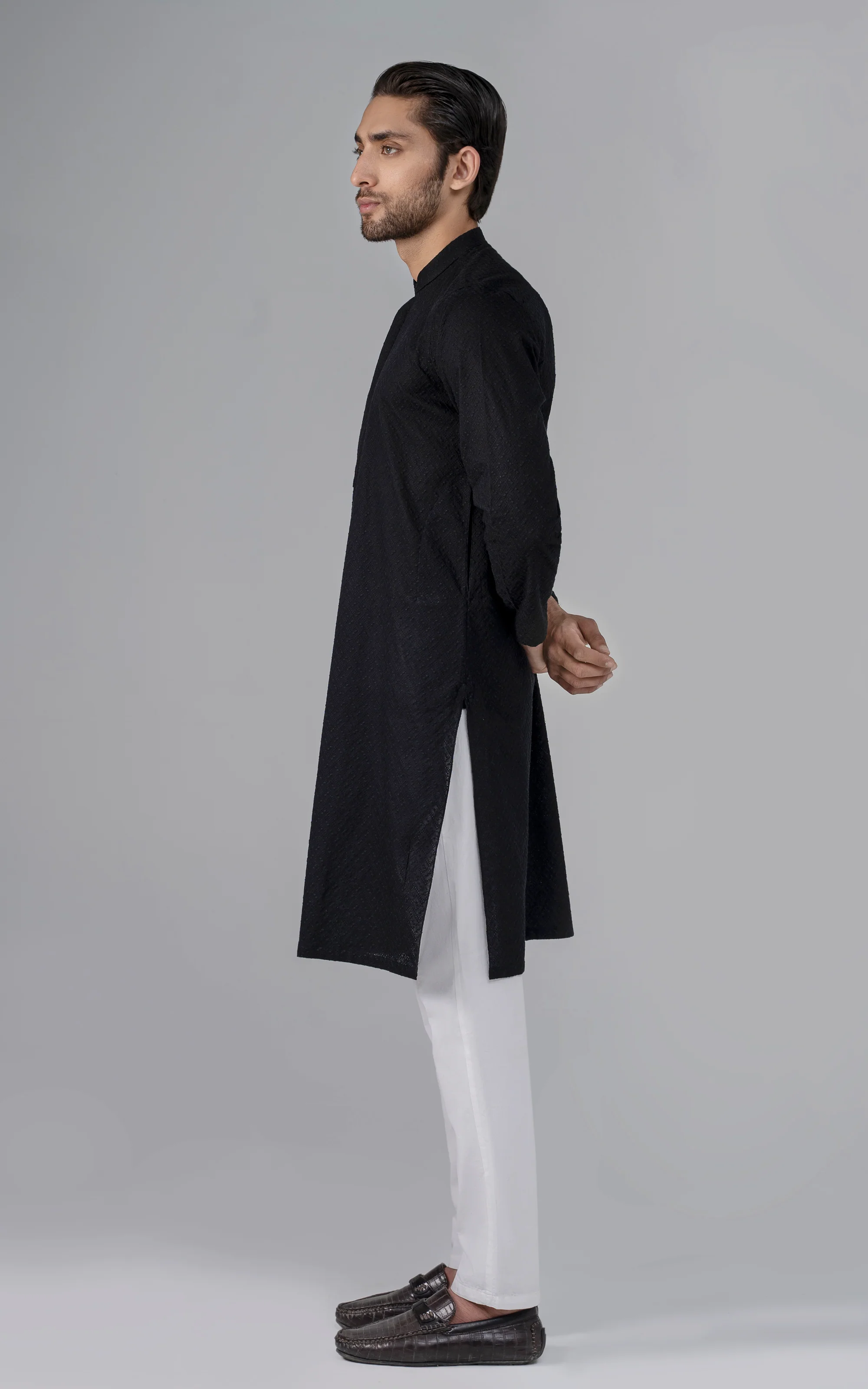 SCHIFFILI EMBROIDERED KURTA- SIGNATURE COLLECTION BLACK - Image 3