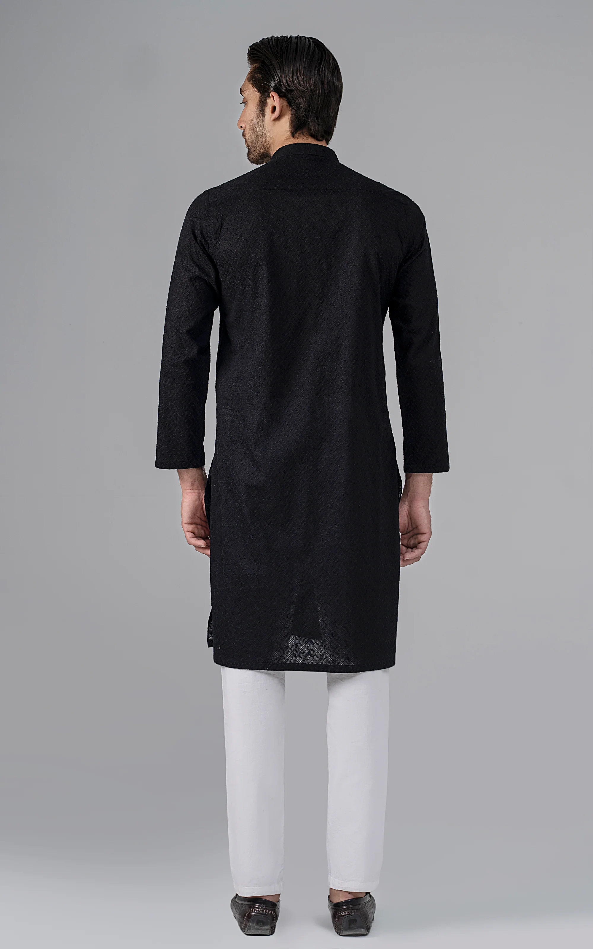 SCHIFFILI EMBROIDERED KURTA- SIGNATURE COLLECTION BLACK - Image 4