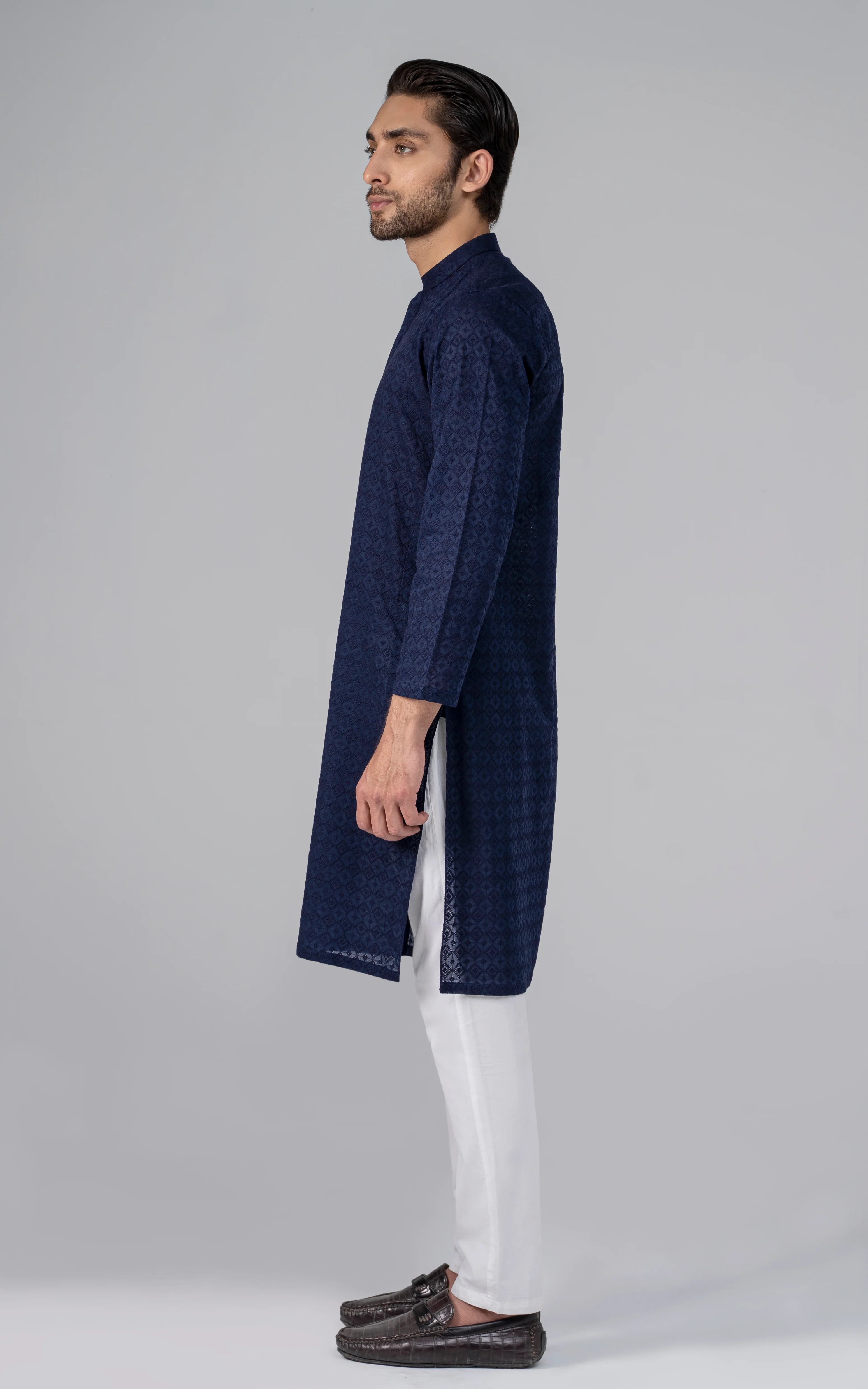 SCHIFFILI EMBROIDERED KURTA- SIGNATURE COLLECTION ROYAL BLUE - Image 3