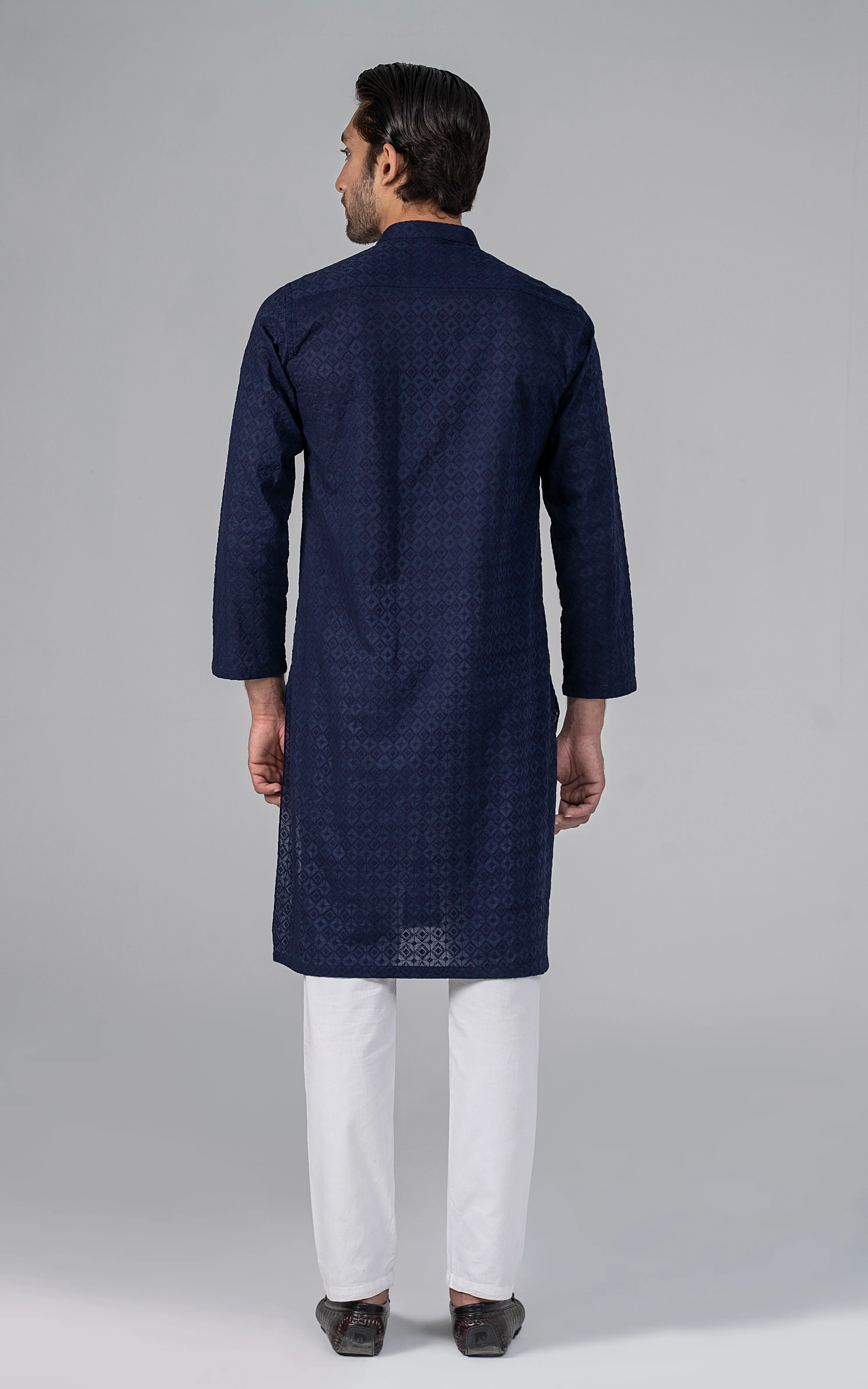 SCHIFFILI EMBROIDERED KURTA- SIGNATURE COLLECTION ROYAL BLUE - Image 4