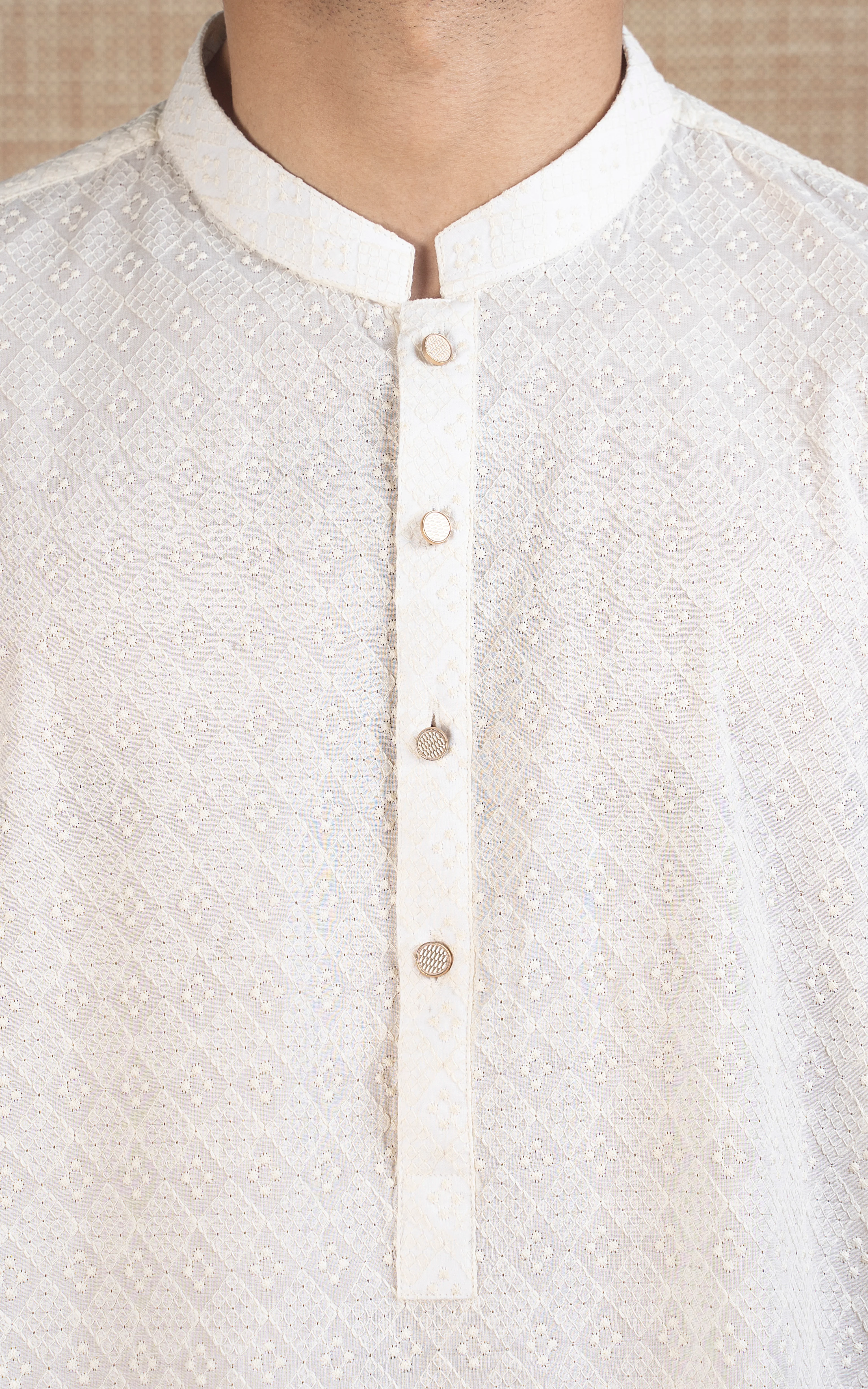 SCHIFFLI EMBROIDERED KURTA - SIGNATURE COLLECTION CREAM - Image 2