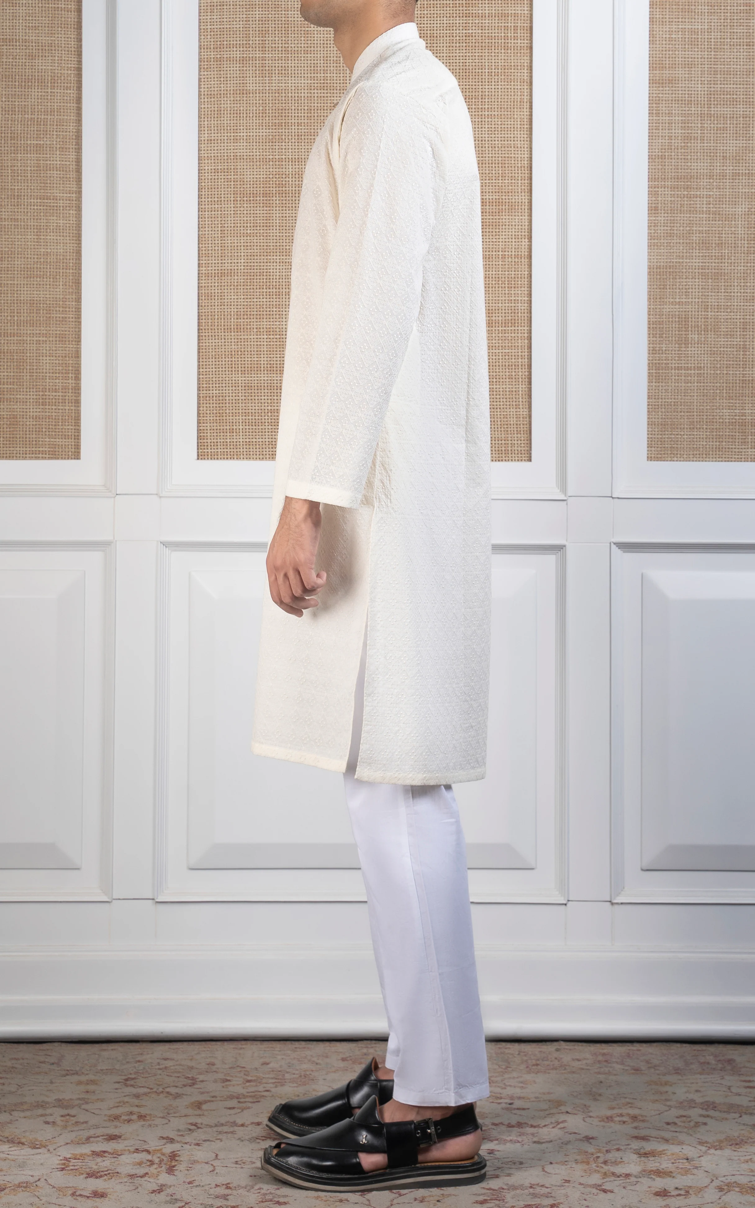 SCHIFFLI EMBROIDERED KURTA - SIGNATURE COLLECTION CREAM - Image 4
