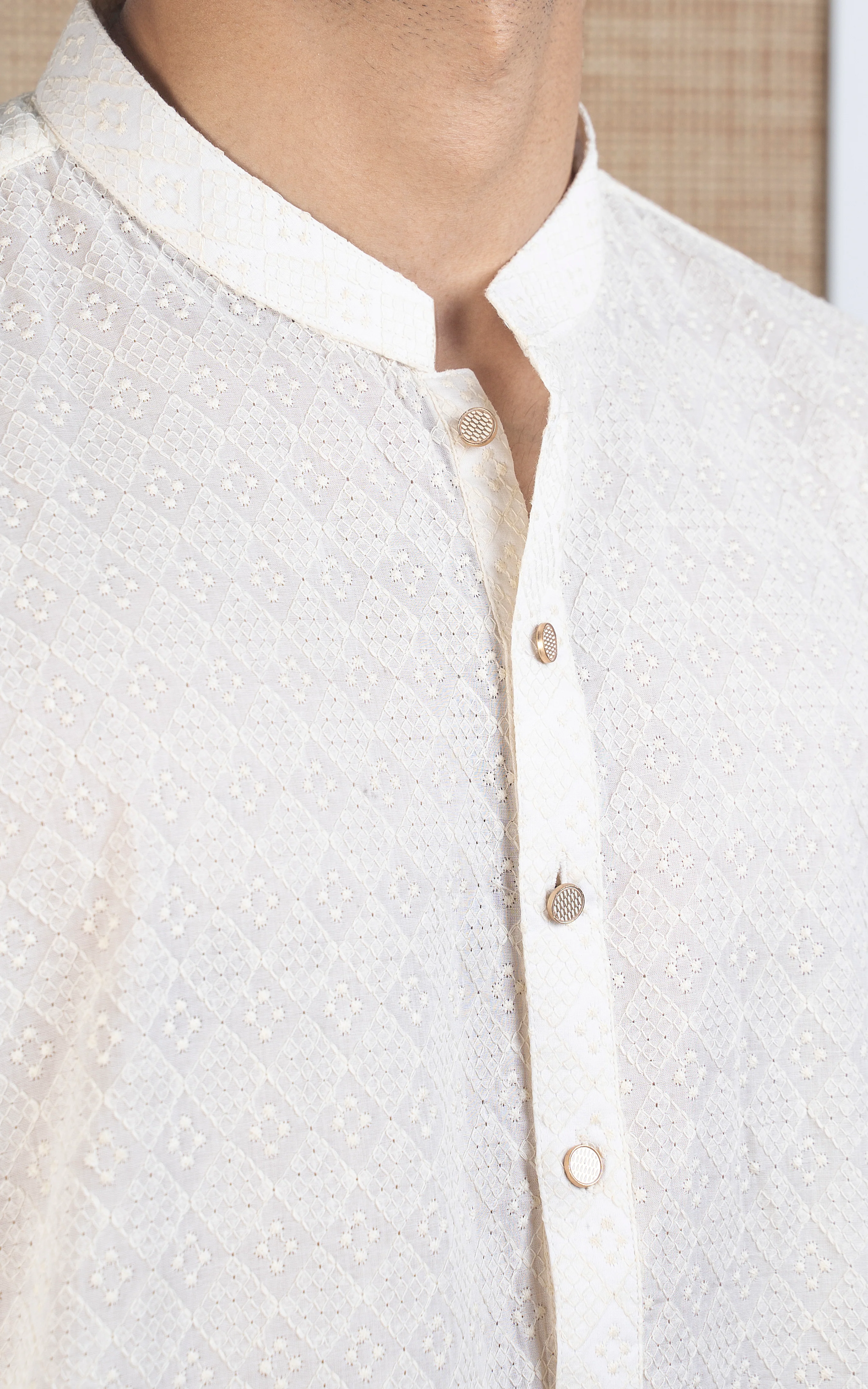 SCHIFFLI EMBROIDERED KURTA - SIGNATURE COLLECTION CREAM - Image 6