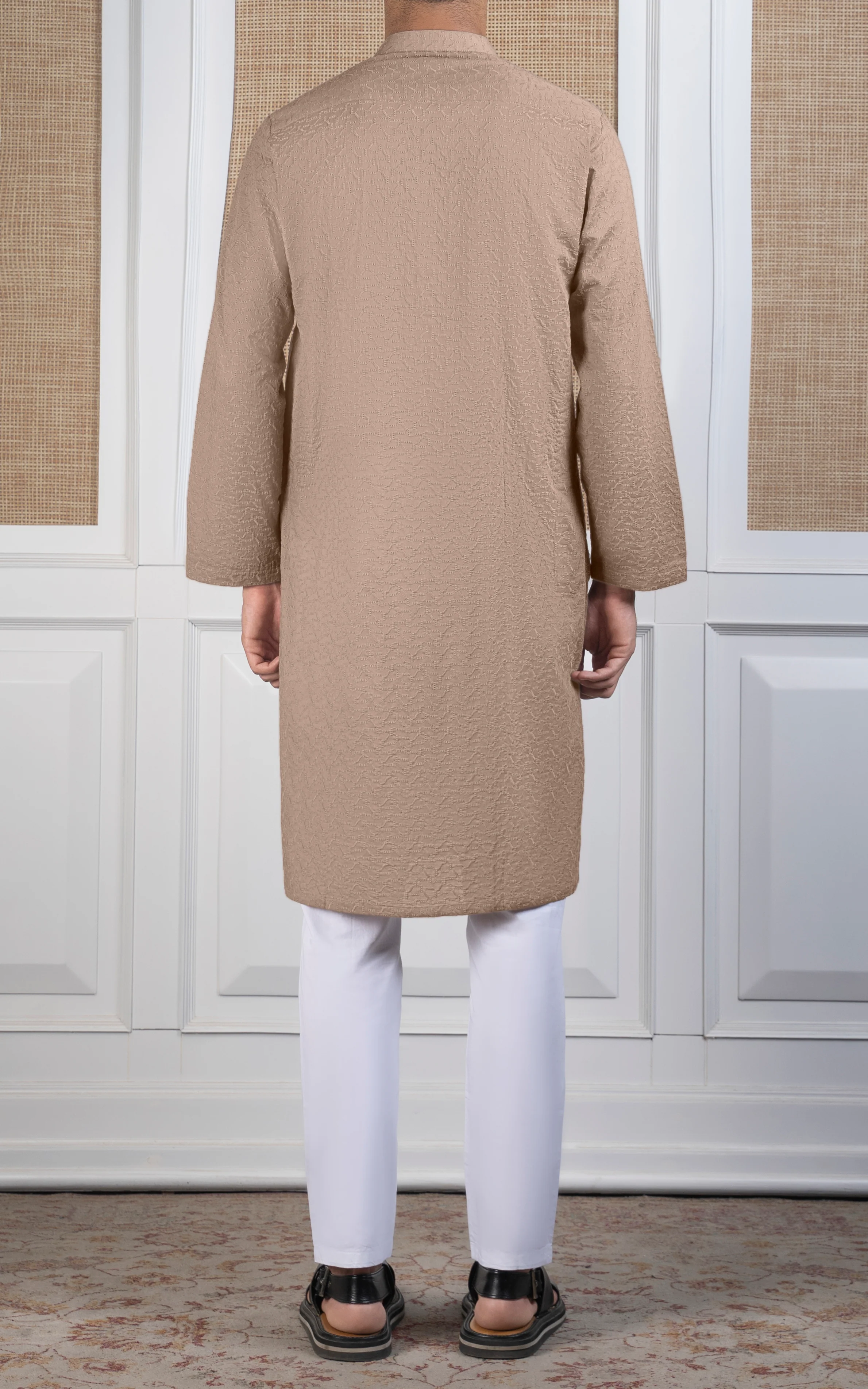 SCHIFFLI EMBROIDERED KURTA - SIGNATURE COLLECTION LIGHT KHAKI - Image 6