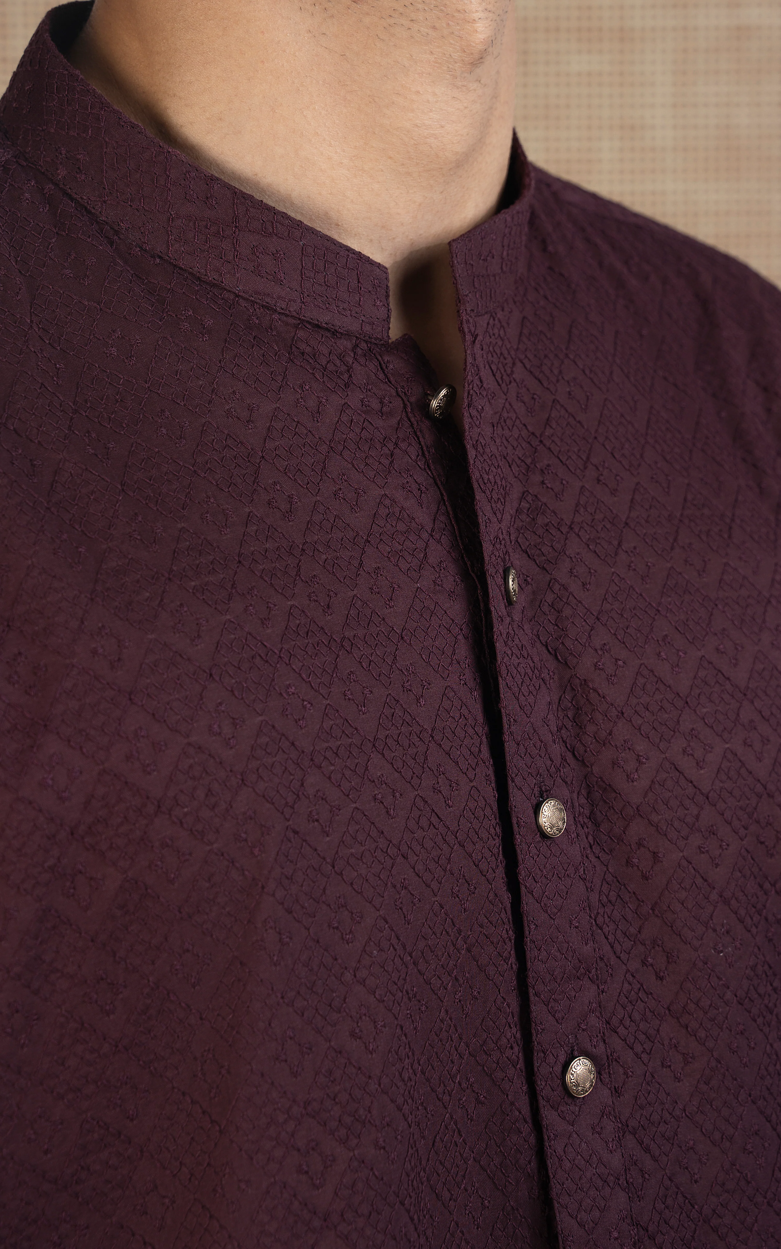 SCHIFFLI EMBROIDERED KURTA - SIGNATURE COLLECTION MAROON - Image 2