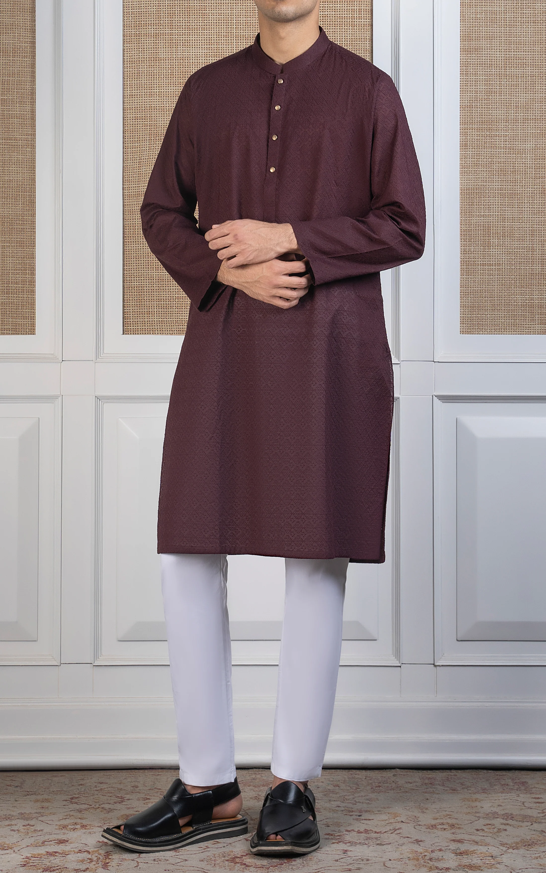 SCHIFFLI EMBROIDERED KURTA - SIGNATURE COLLECTION MAROON - Image 3