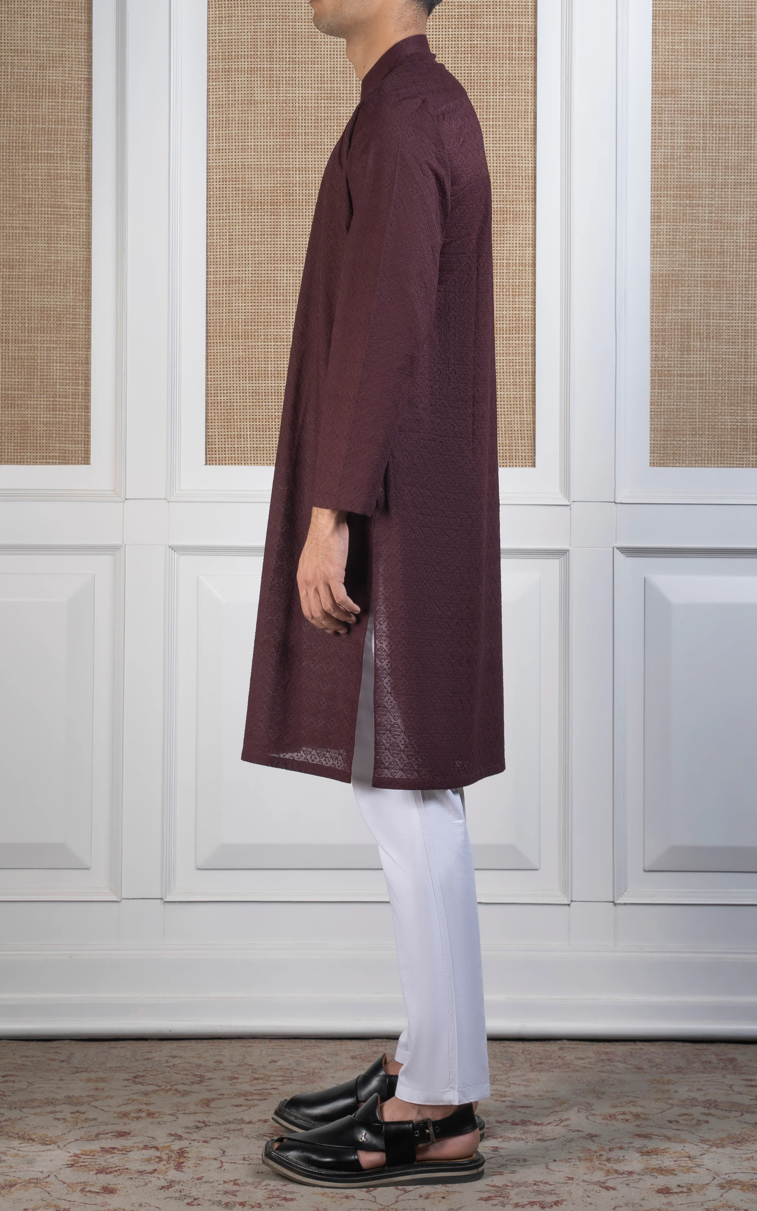 SCHIFFLI EMBROIDERED KURTA - SIGNATURE COLLECTION MAROON - Image 4