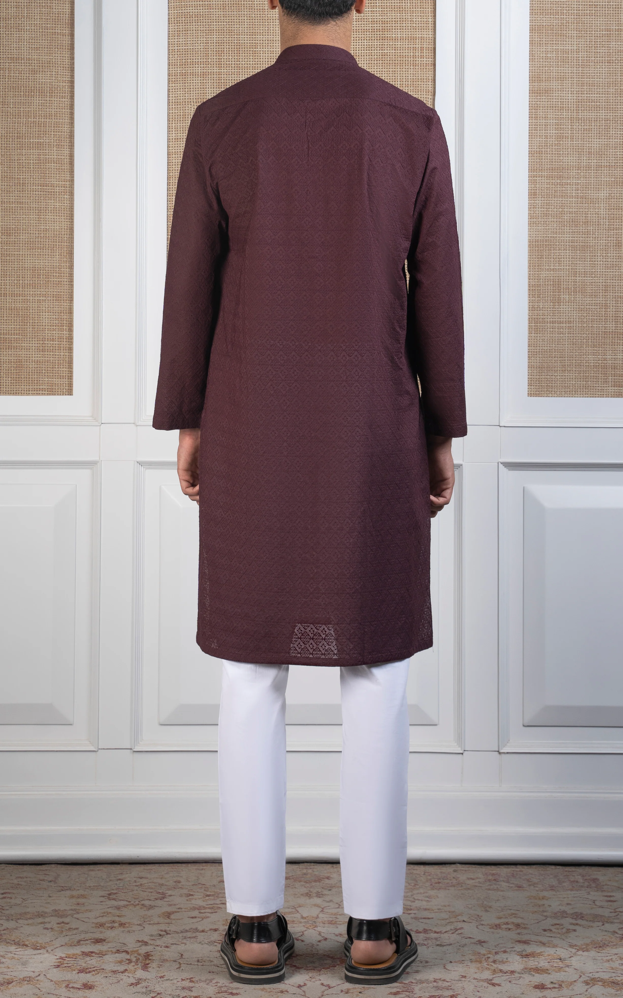 SCHIFFLI EMBROIDERED KURTA - SIGNATURE COLLECTION MAROON - Image 5