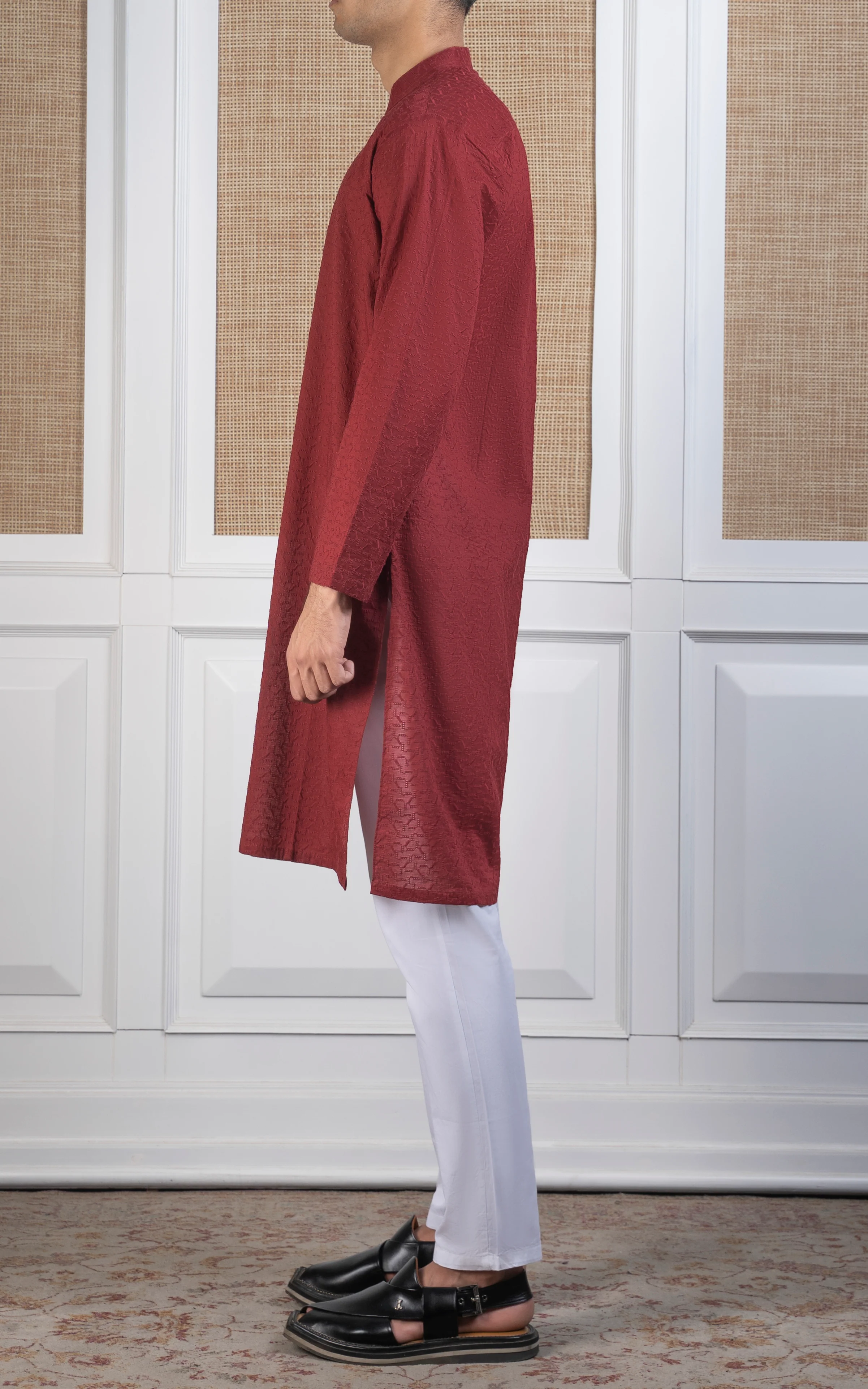 SCHIFFLI EMBROIDERED KURTA - SIGNATURE COLLECTION REDDISH MAROON - Image 4