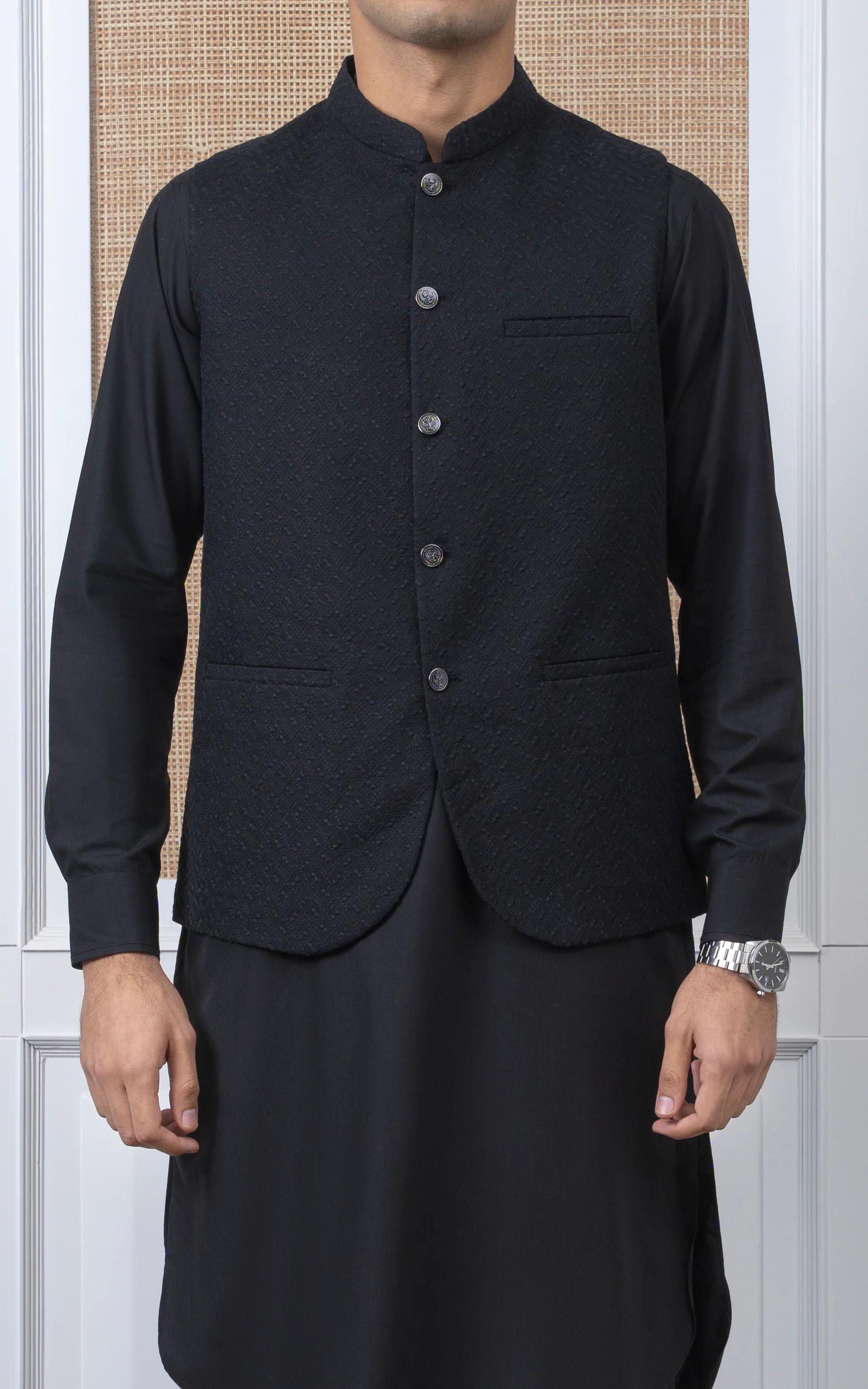 SCHIFFLI EMBROIDERED W/C -SIGNATURE COLLECTION BLACK