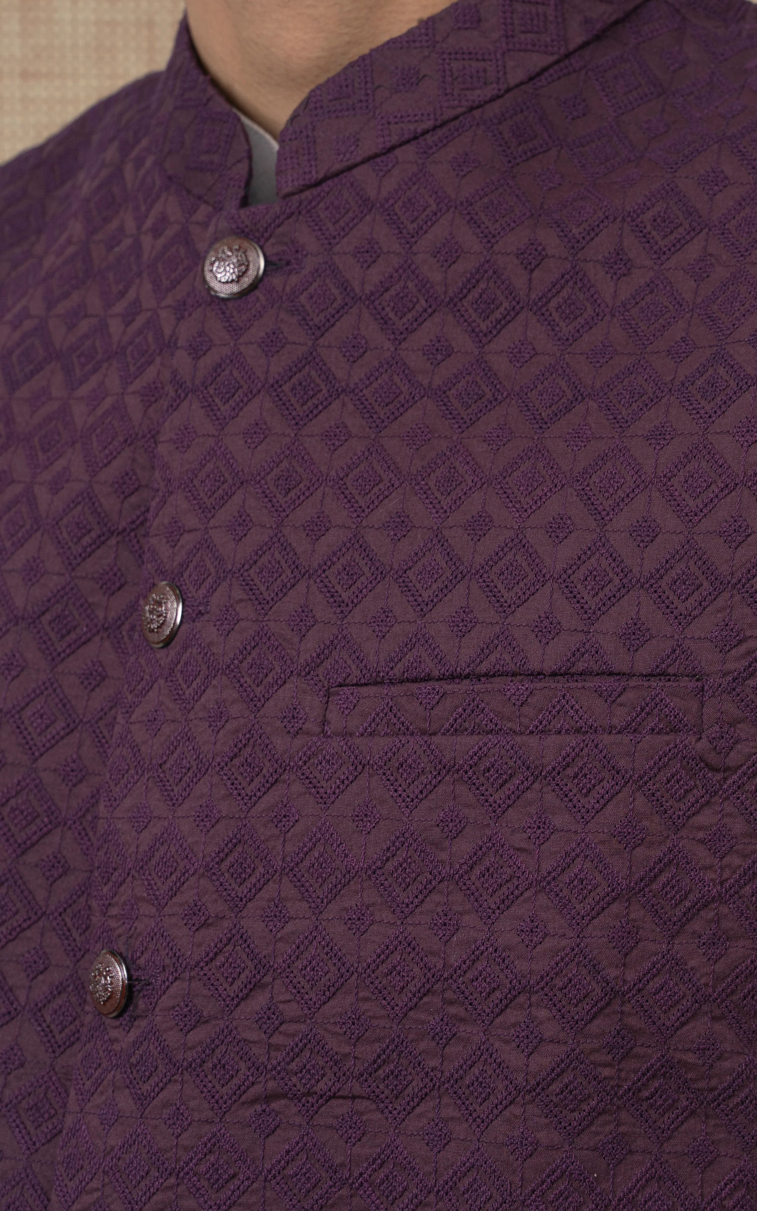 SCHIFFLI EMBROIDERED W/C -SIGNATURE COLLECTION BURGUNDY - Image 2
