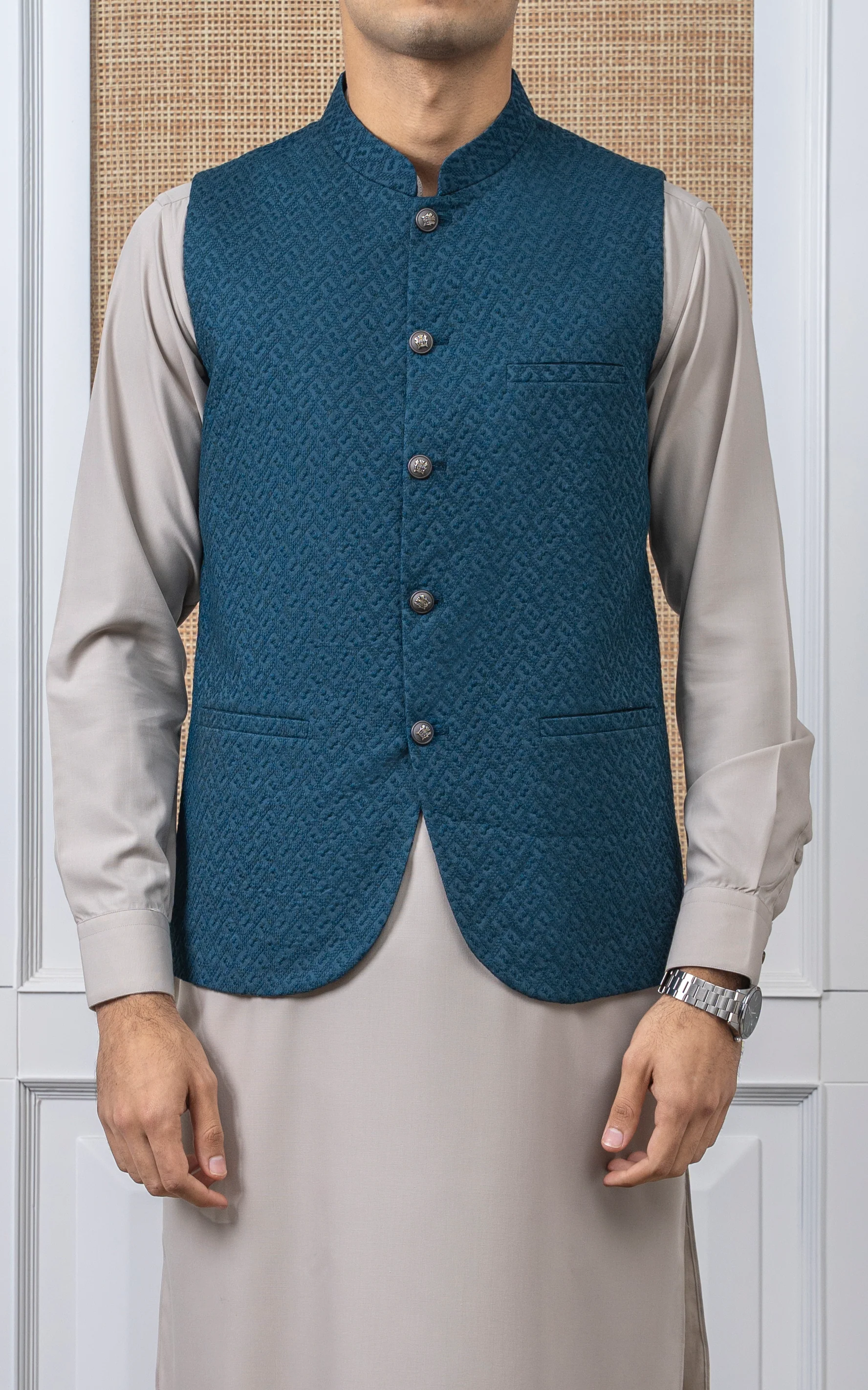 SCHIFFLI EMBROIDERED W/C -SIGNATURE COLLECTION TEAL