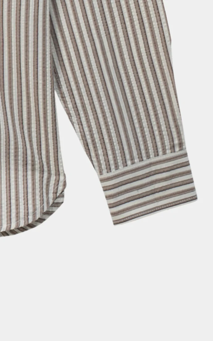 SEERSUCKER STRIPED CASUAL SHIRT KHAKI WHITE - Image 3