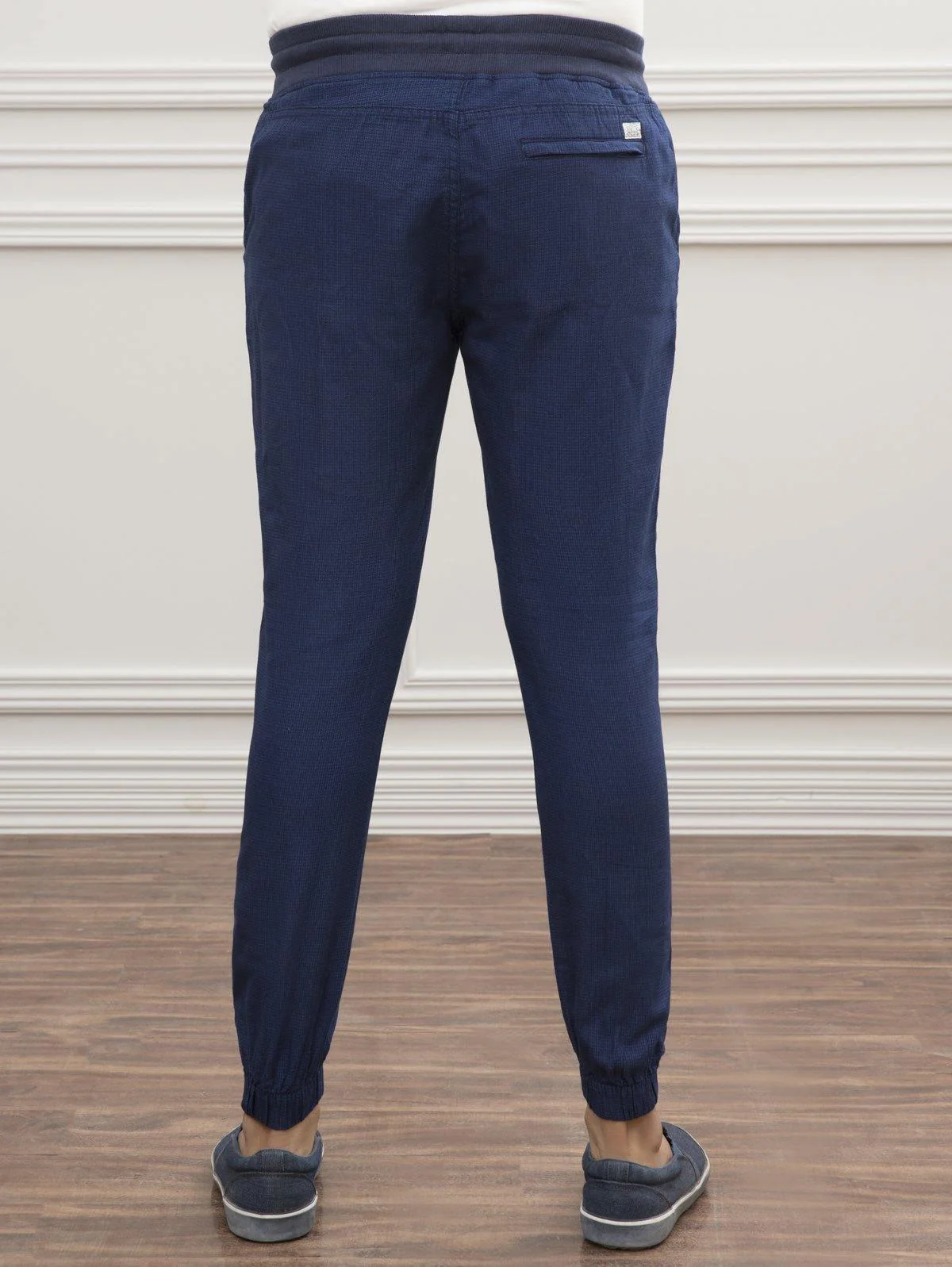 SELF CHECK SLIM FIT TROUSER NAVY BLUE - Image 3
